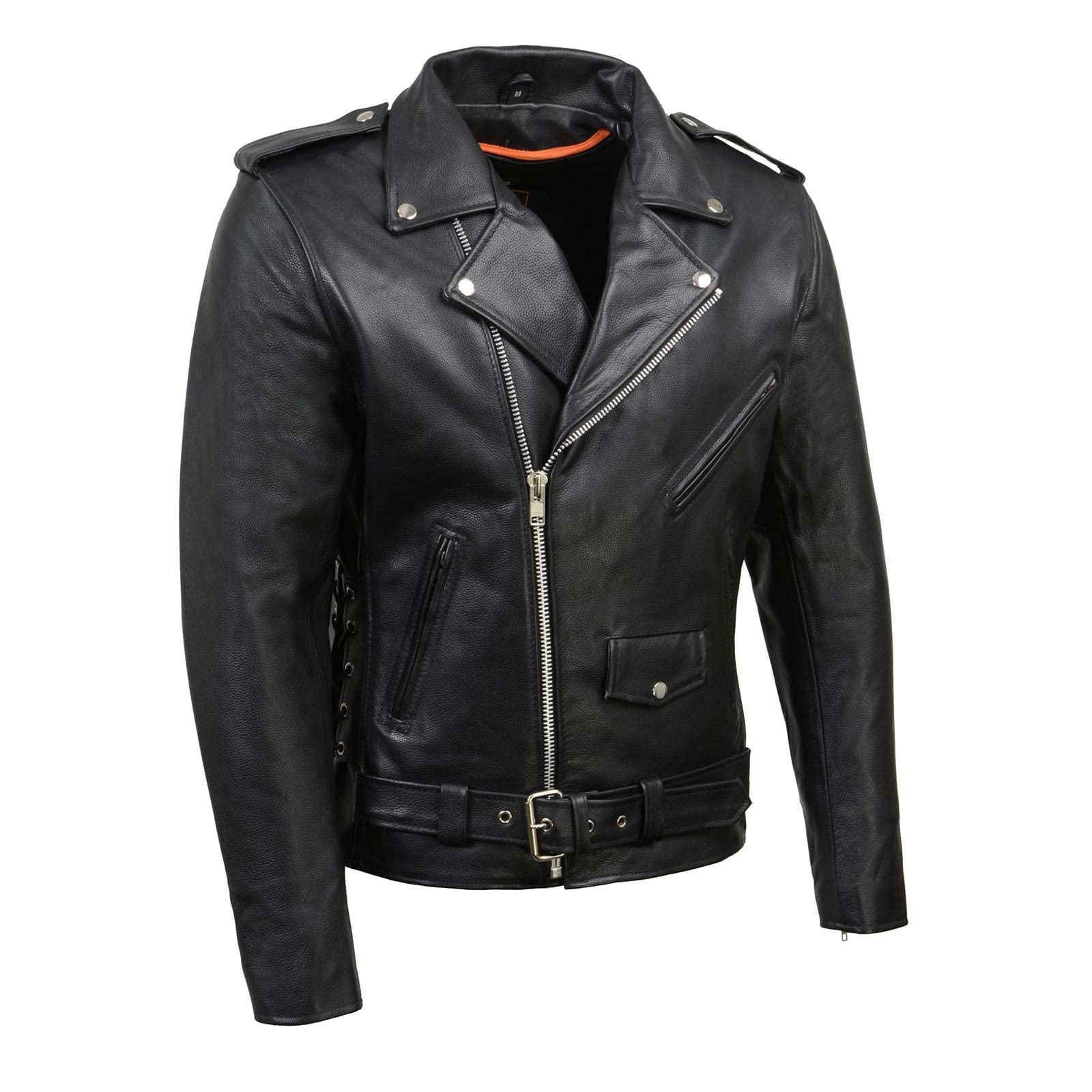 Milwaukee Leather Sh1011 Black Classic Brando Motorcycle Jacket For Men Made Of Cowhide Leather W/Side Lacing - Xxx-Large