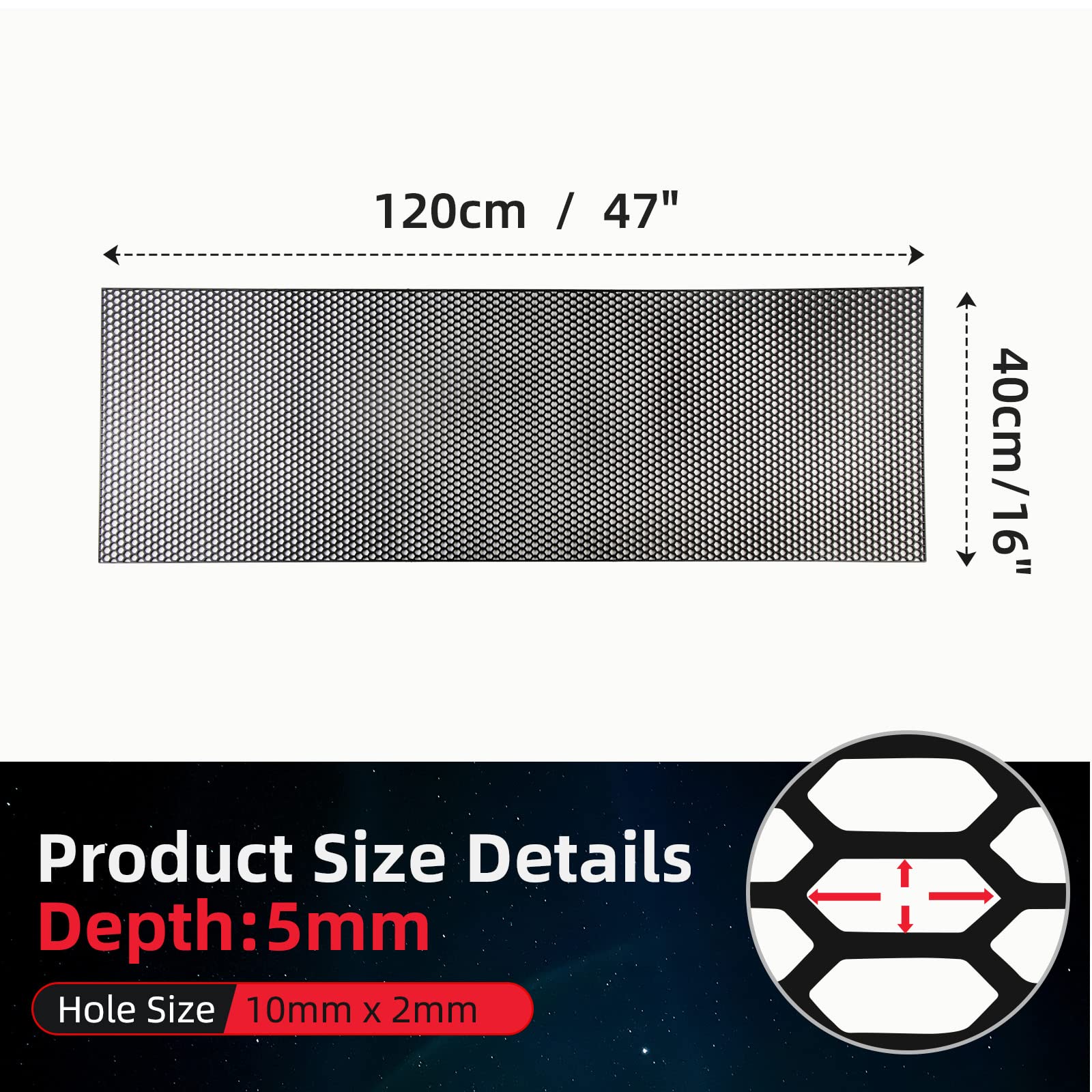AggAuto Car Grill Mesh Insert - 47"x16" ABS Plastic Honeycomb Grilles, 10x10mm, Black, Model SW12BK2AABB