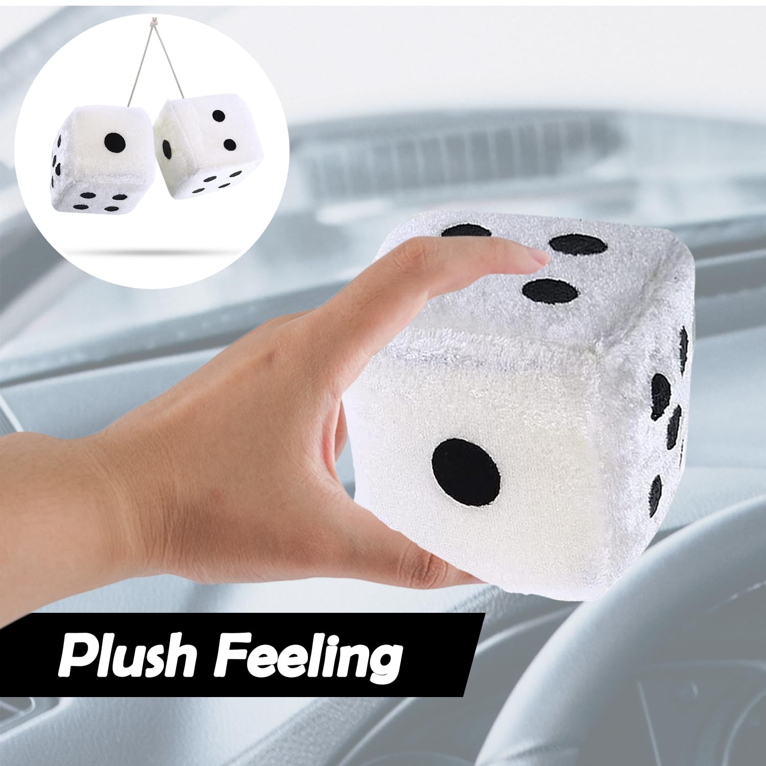 Zone Tech Pair Black And White Mirror Fuzzy Dice - 3    Pair Black And White Plush Car Decorative Hanging Mirror Fuzzy Dice Pair
