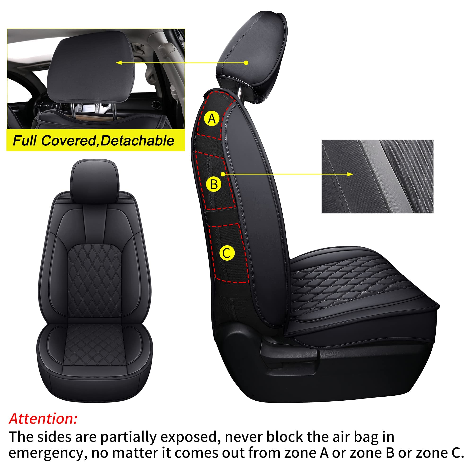 LUCKYMAN CLUB Tundra Pickup Trucks Car Seat Covers X05-T3 Full Set, Black Faux Leather, 2007-2021, Waterproof for SR5/TRD PRO/Crewmax