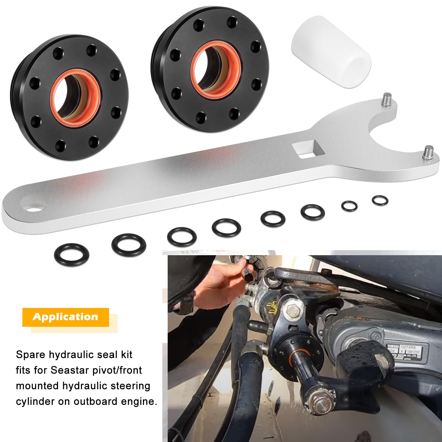 Danti HC5345 Seal Kit for SeaStar Hydraulic Steering Cylinder - Model MHSC-PW, Compatible with HC5340 to HC6751, Includes Pin Wrench