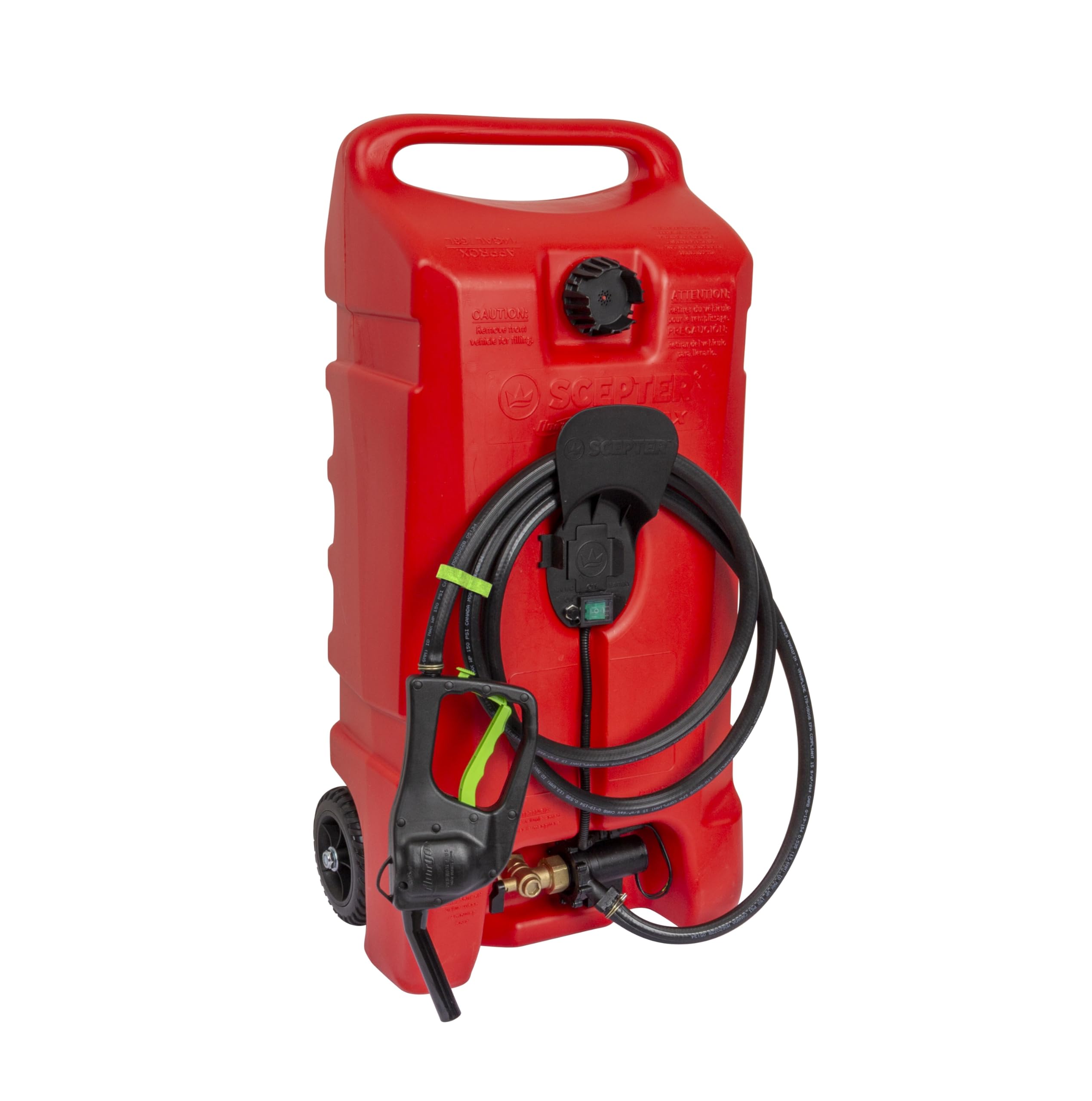 Scepter 14 Gallon Gas Caddy with Electric Fuel Pump, Flo N Go Powered Fueling Station with Fill-Rite Transfer Pump and 10-Foot H