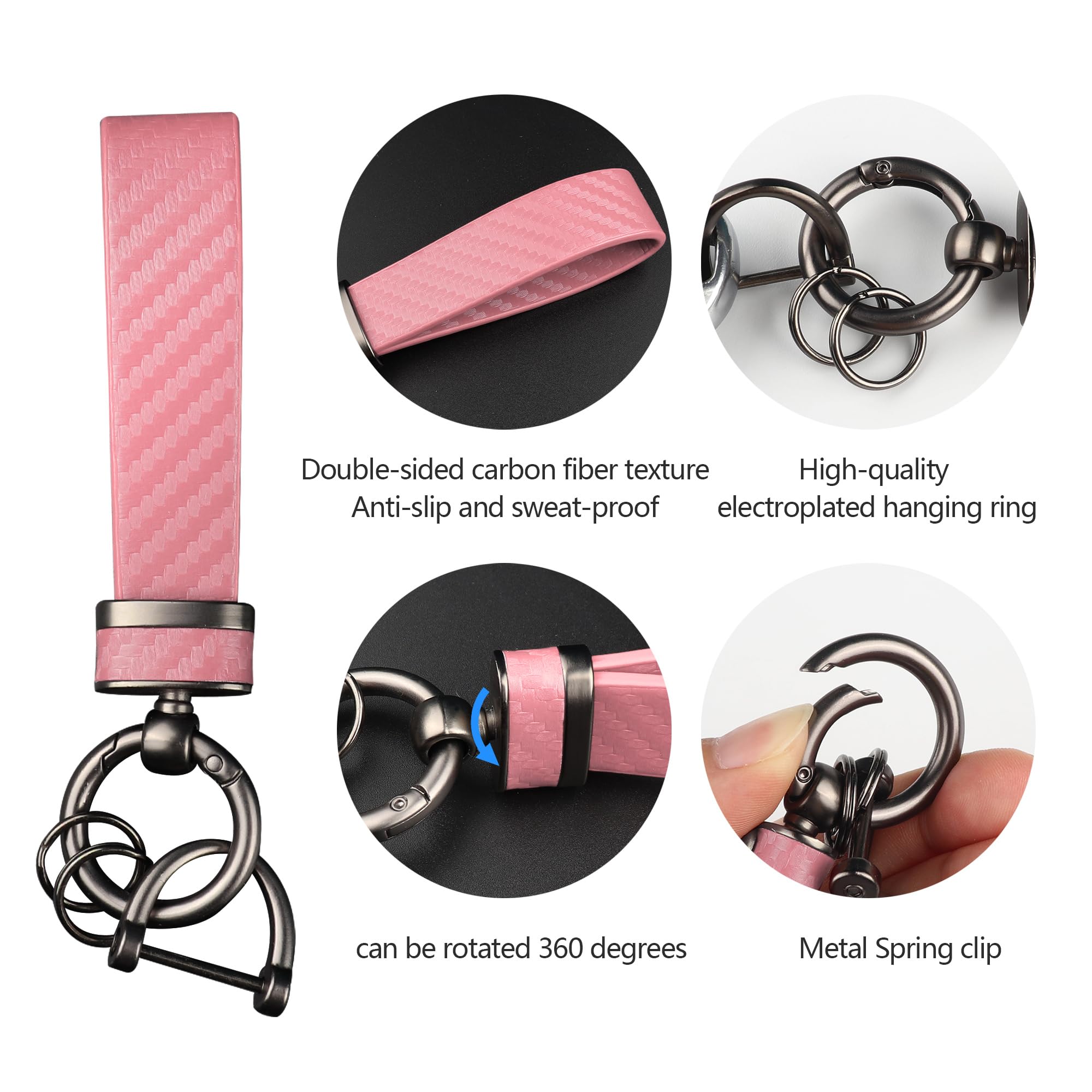 Turcee Carbon Fiber Car Keychain,Automotive Interior Accessories Keychains Leather Car Key Fob,Car Accessories Key Ring&Anti-Los