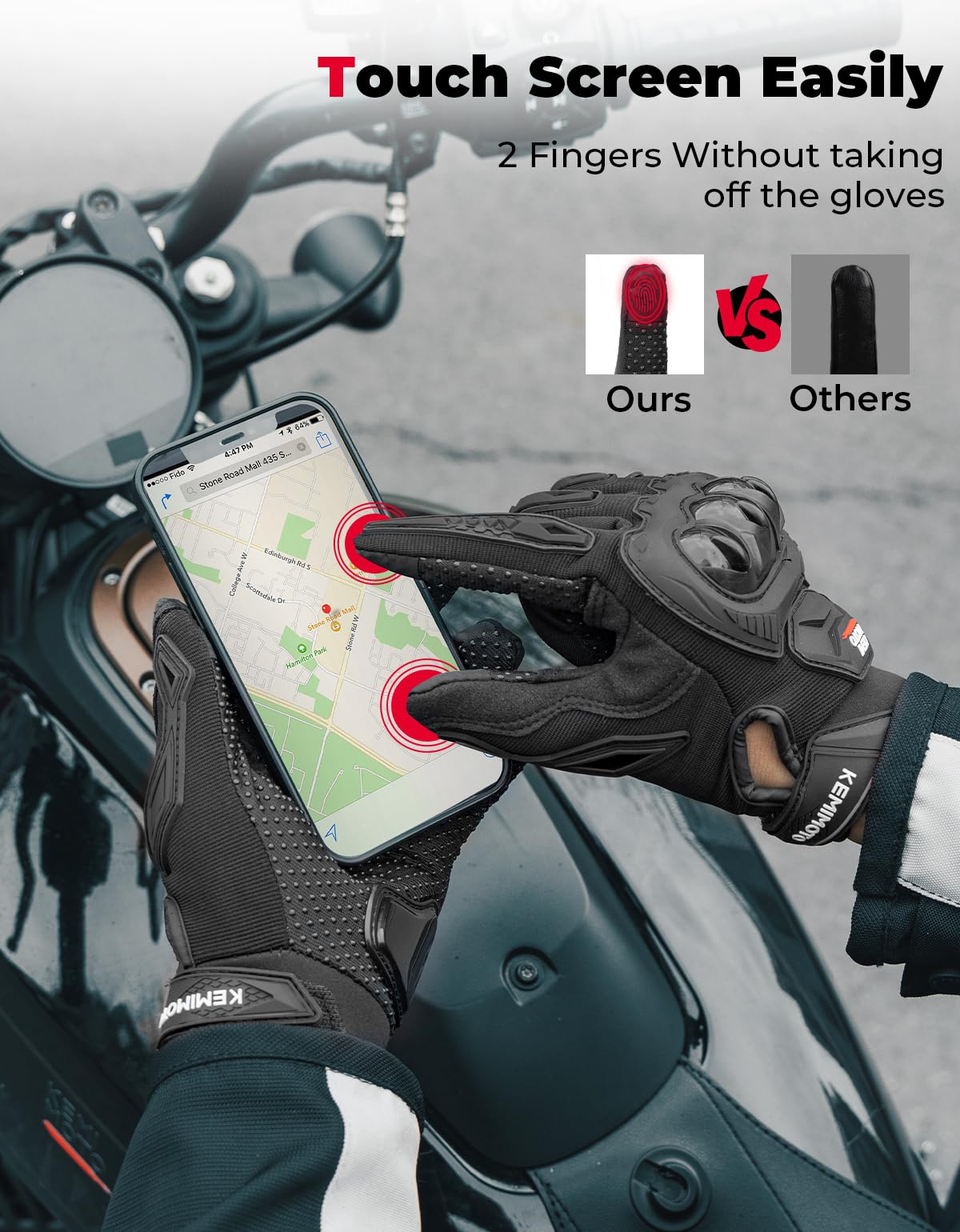 Kemimoto Motorcycle Gloves For Men/Women, Touchscreen Dirt Bike Gloves With Shell, Anti-Slip For Motorbike, Riding, Racing, Cycl