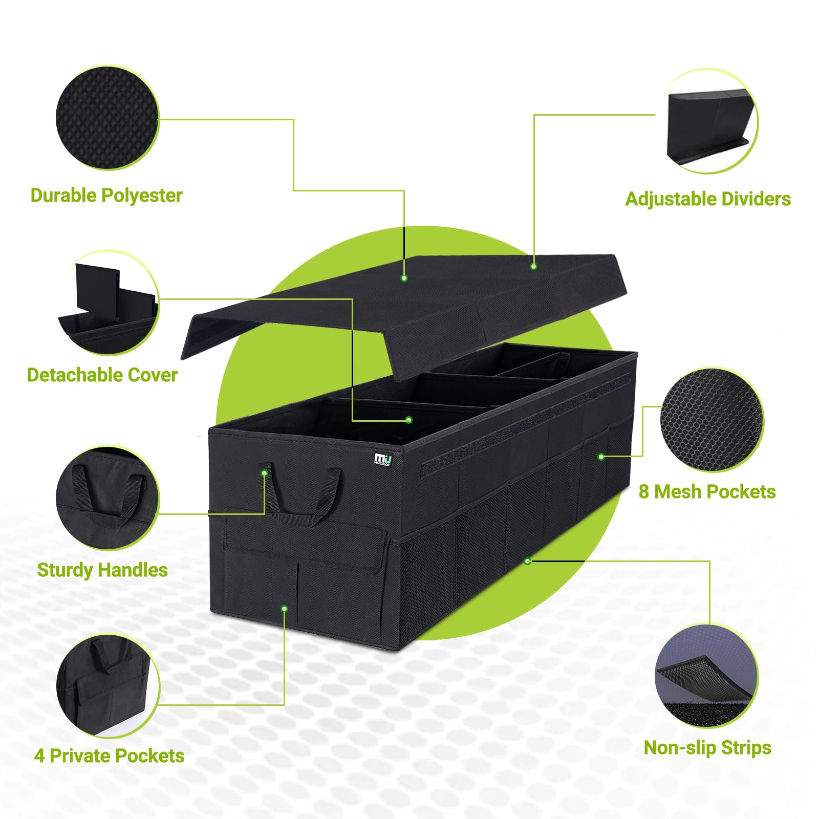 Miu Color Trunk Organizer For Suv (Black 4 Compartments, Extra Large)
