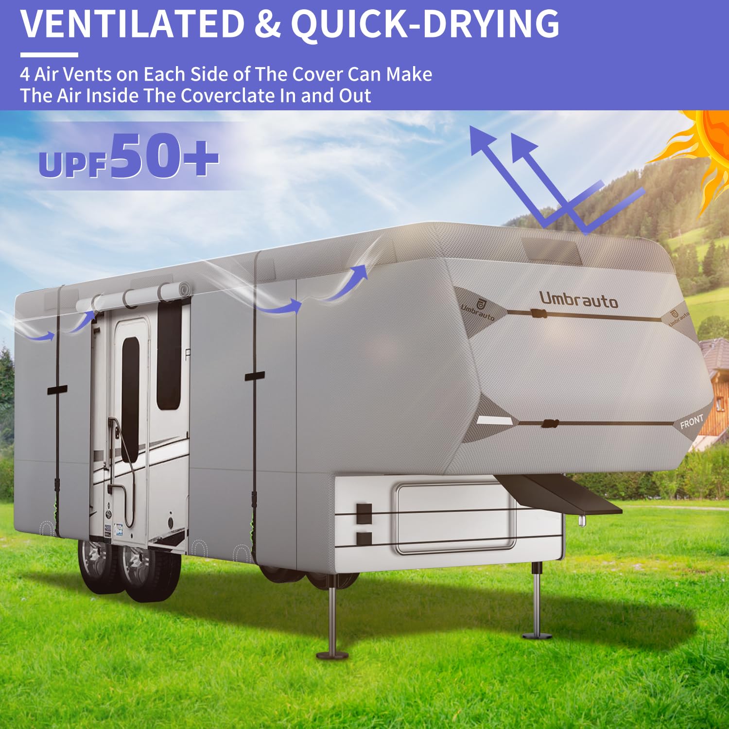 Umbrauto 5Th Wheel Rv Cover Upgraded 7 Layers Top Anti-Uv Waterproof Breathable Camper Covers Fits 31' - 34' Travel Trailer Moto