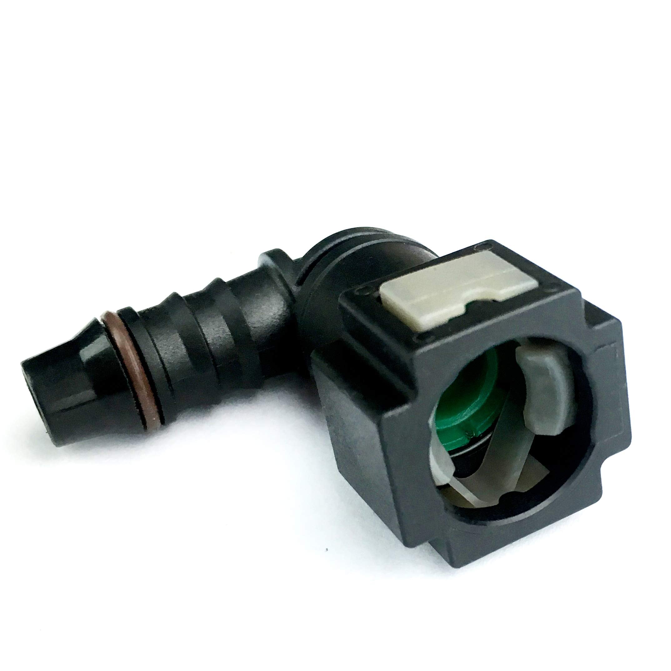 Fuel Line Quick Connector 1/4 Bundy Female To Barb 90 Degree Quick Dis-Connect Adapter For 1/4 Steel To 1/4 Inch Id Nylon Tubing, Pack Of 2