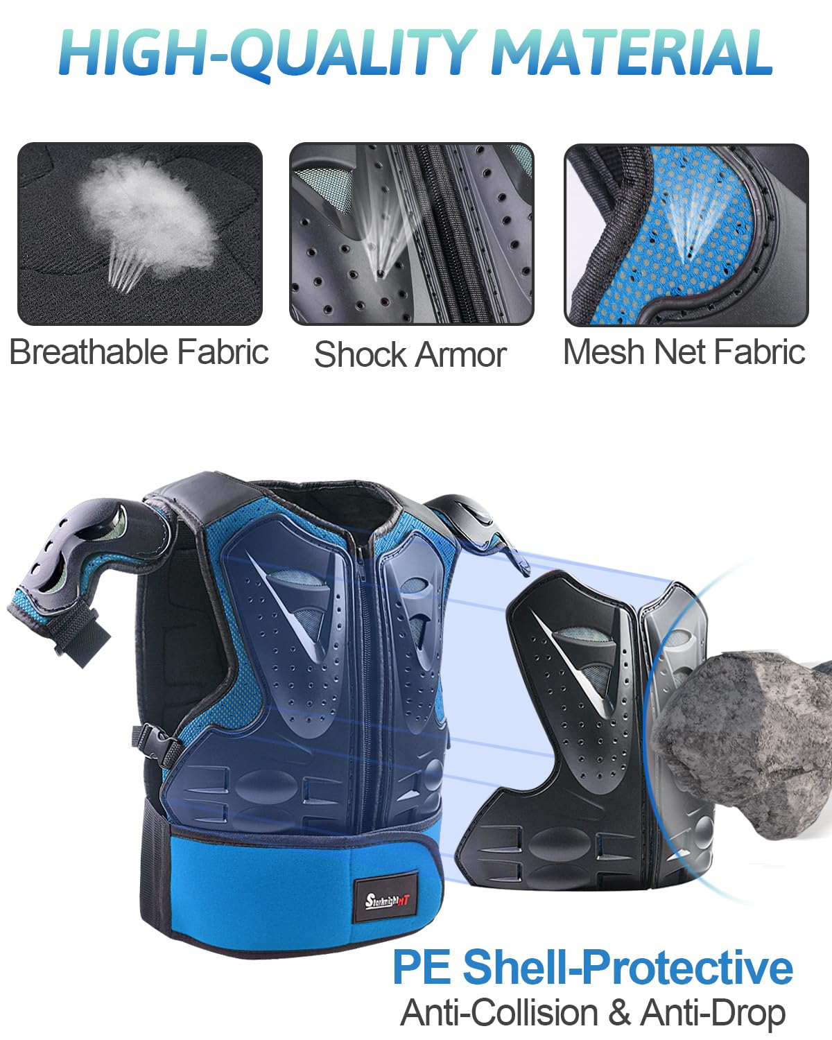 StarknightMT Kids Motorcycle Armor Suit - Protective Gear with Chest, Spine, Elbow, Knee Pads - Blue - Model AAX016