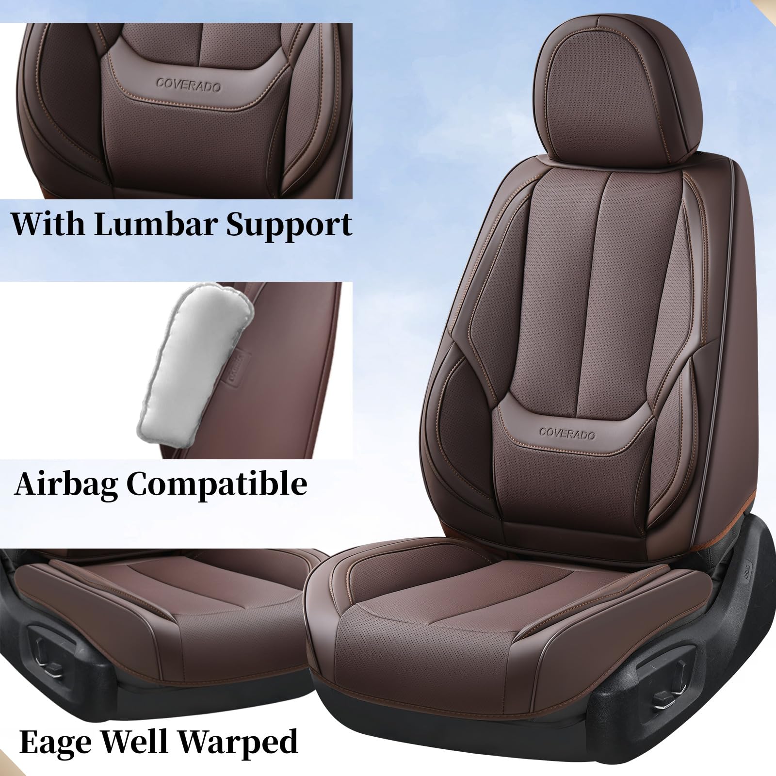 Coverado Car Seat Covers Full Set, Seat Covers For Cars, Brown Car Seat Cover, Car Seat Protector Waterproof, Nappa Leather Car