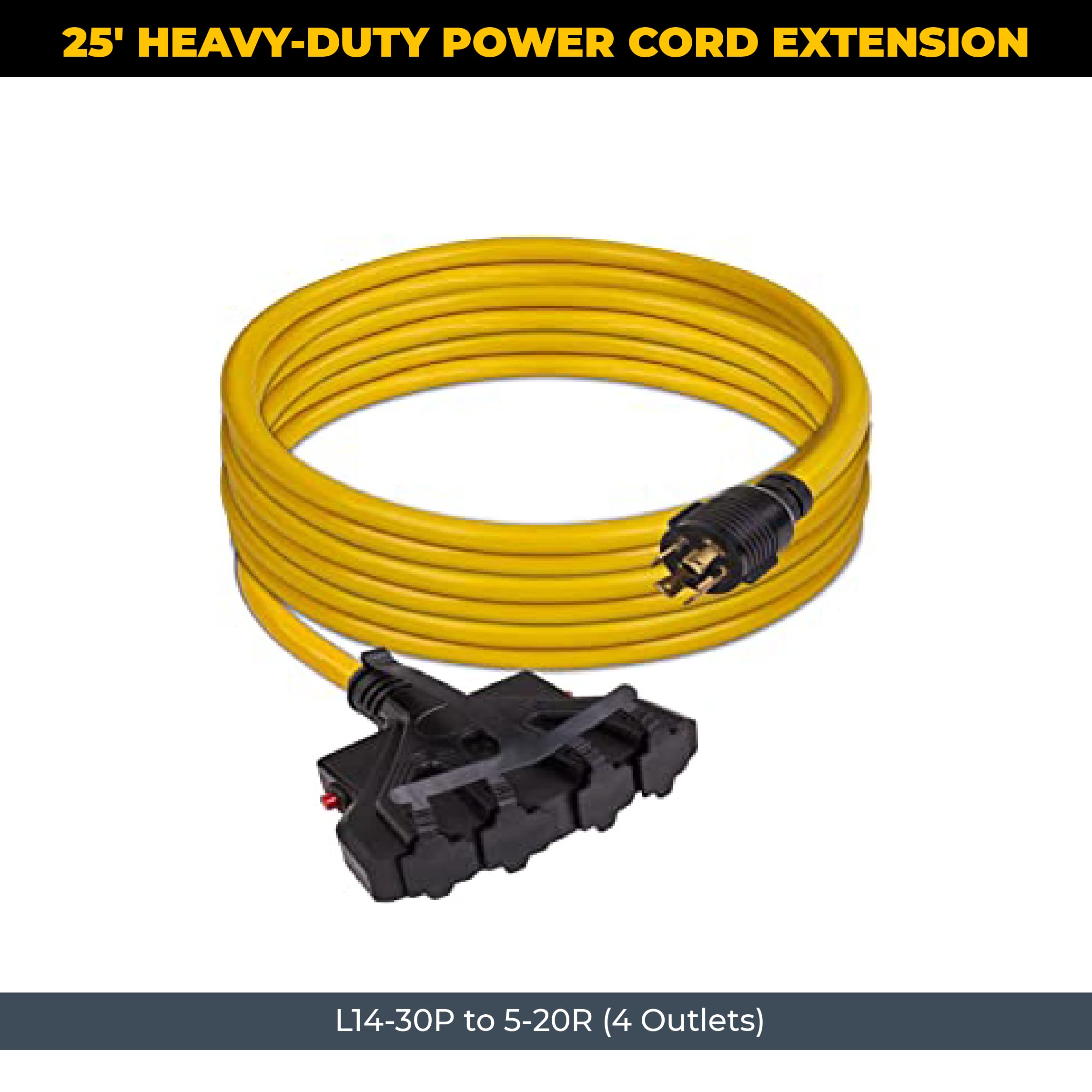 Firman Power Cord with Storage Strap, 10AWG with Circuit Breaker, 30 AMP Wiring, Fully Insulated Extension Cord, L14-30P to 5-20