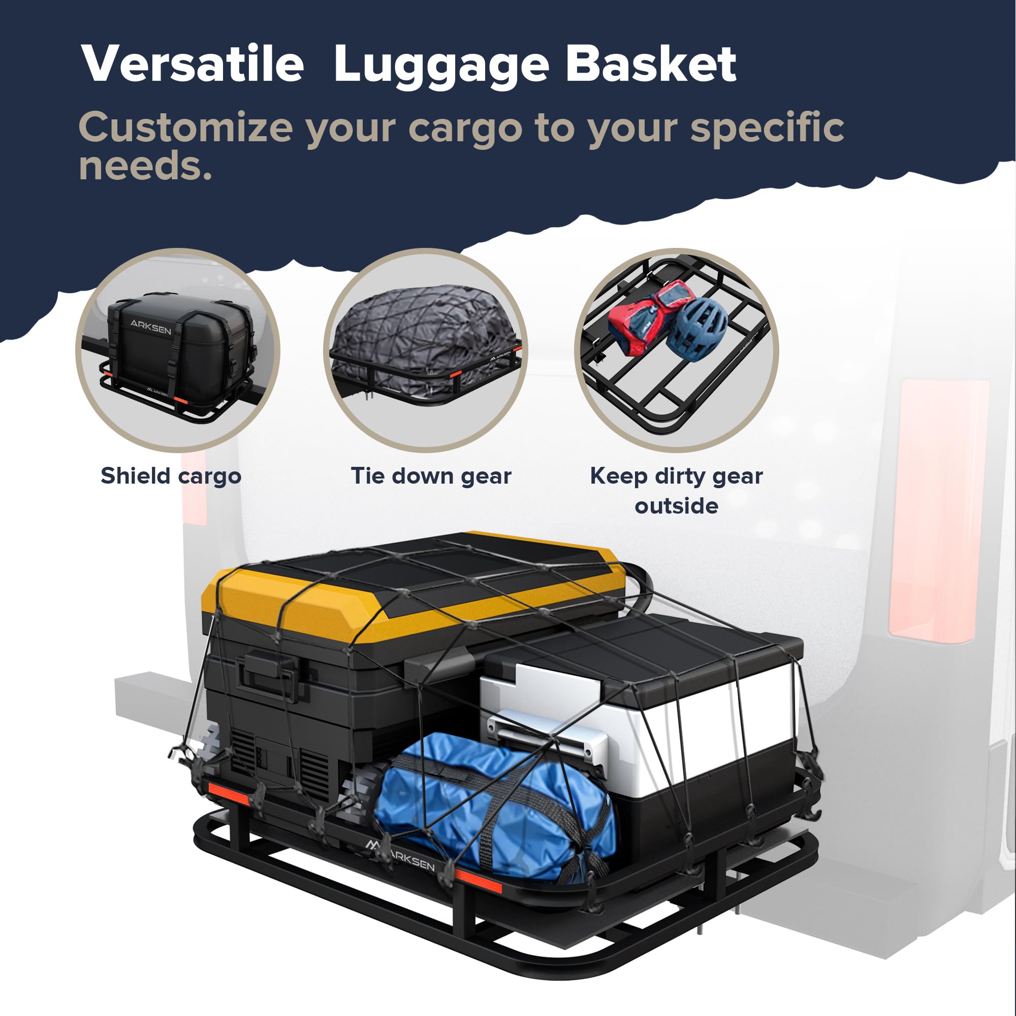 ARKSEN Cargo Rack Carrier - 32x26 Inch Bumper Mounted, 350 Lbs Heavy Duty, Black Alloy Steel for RV, Camping, Traveling