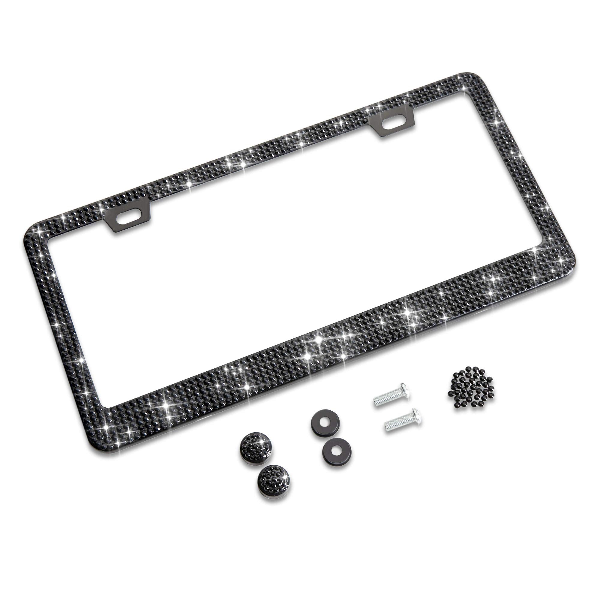 Shering Bling Glitter License Plate Frame, 1 Pack Sparkly Frames With Bedazzled Diamond Rhinestone Crystals - Stylish Car Access