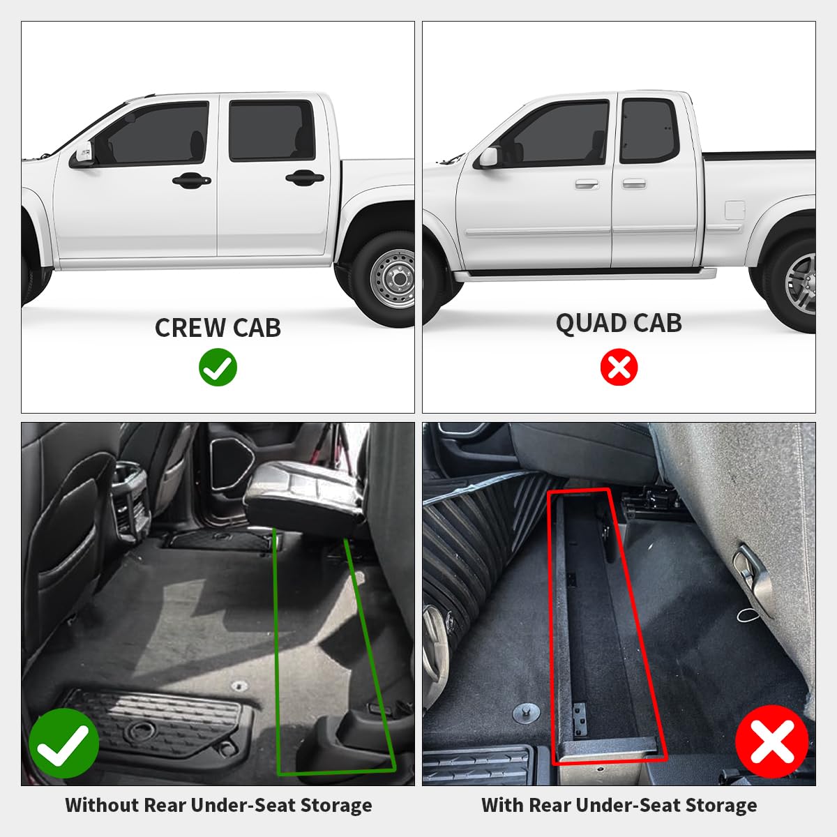 Lasfit Floor Mats 2025 For Ram 1500 Crew Cab Without Rear Under-Seat Factory Storage Bucket Seat (Not For Quad Cab), All Weather