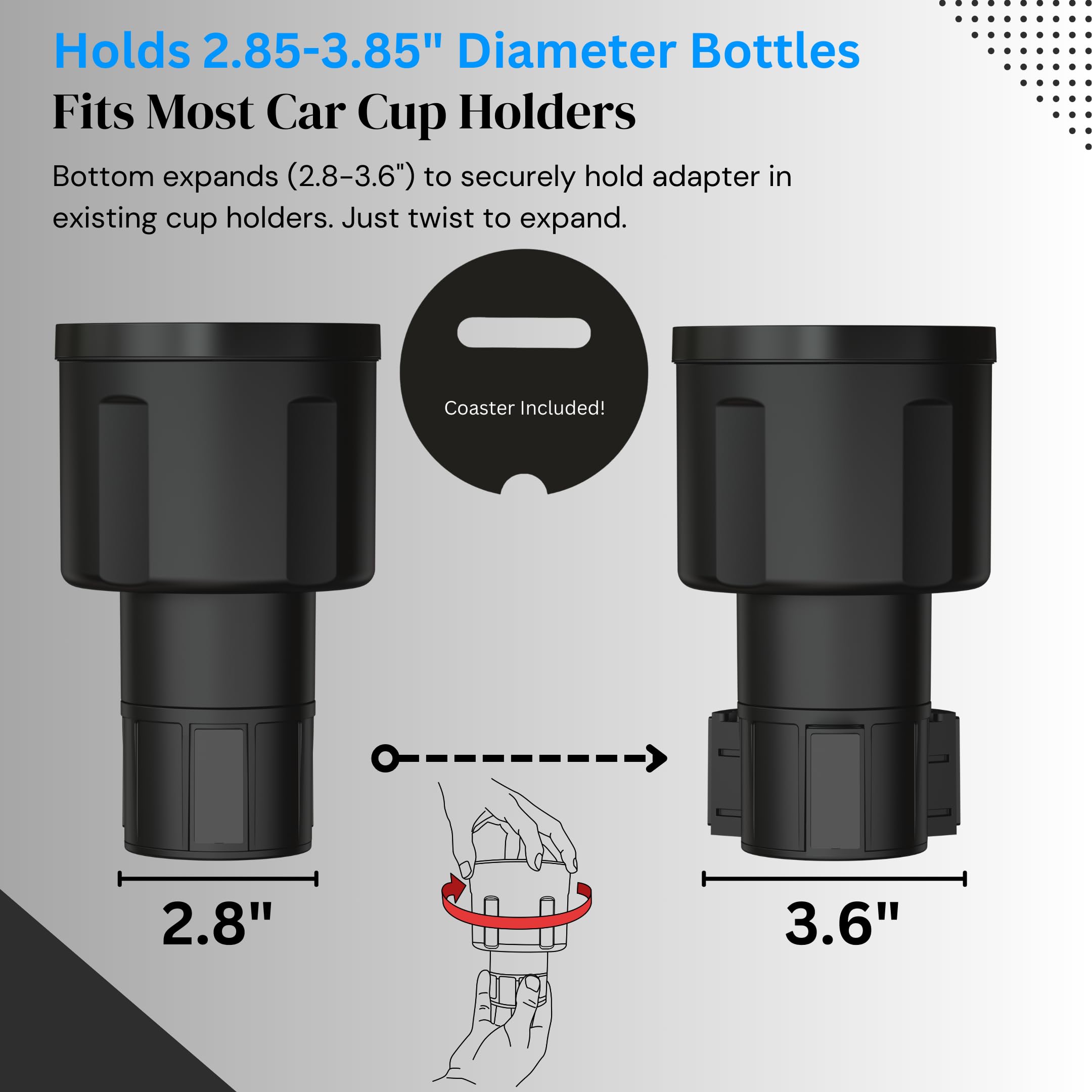 Swigzy Car Cup Holder Expander - Adjustable Insert for 32-40oz Bottles, Black, Polycarbonate, Model 13