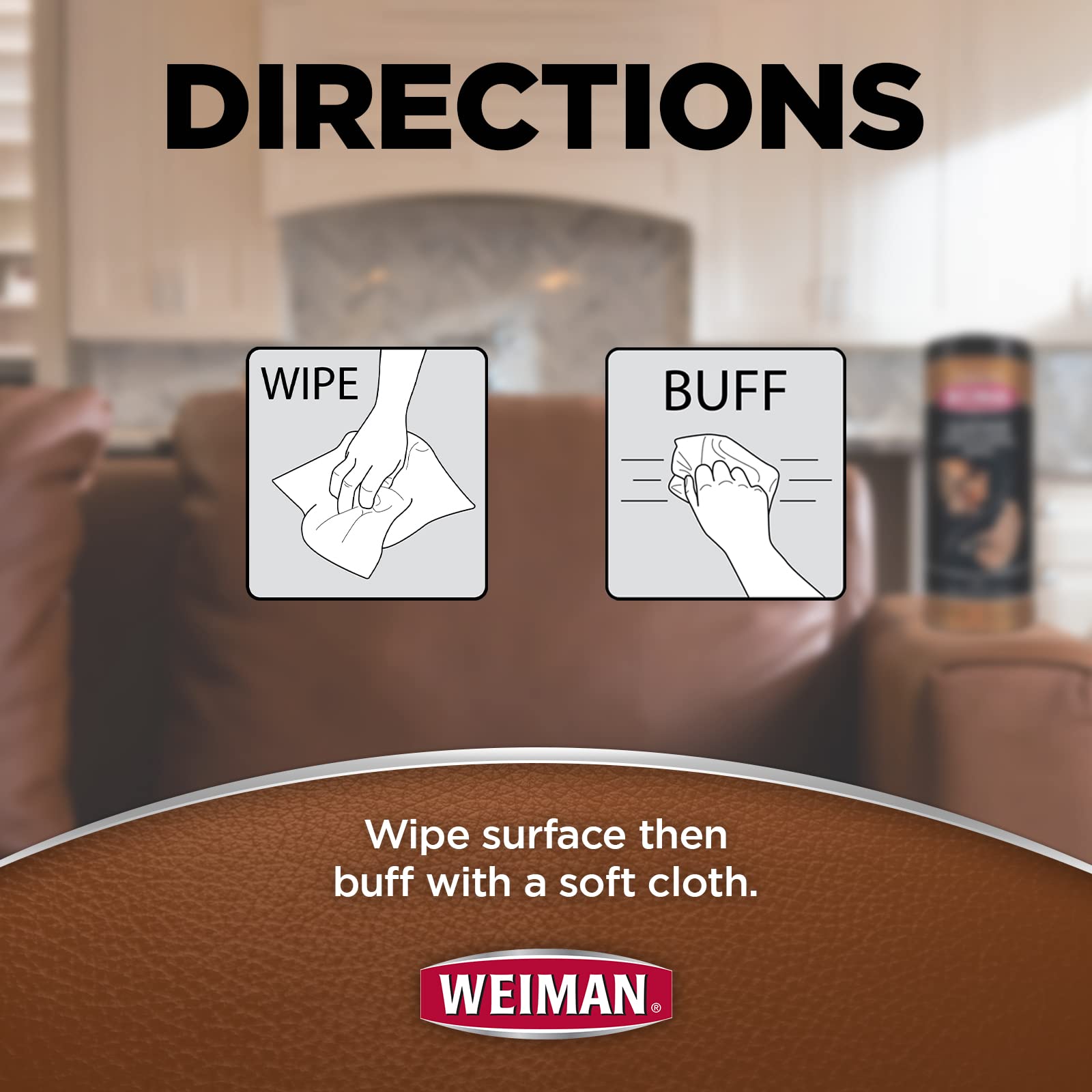 Weiman Leather Wipes - 2 Pack - Clean Condition Uv Protection Help Prevent Cracking Or Fading Of Leather Furniture, Car Seats & Interior, Shoes And More