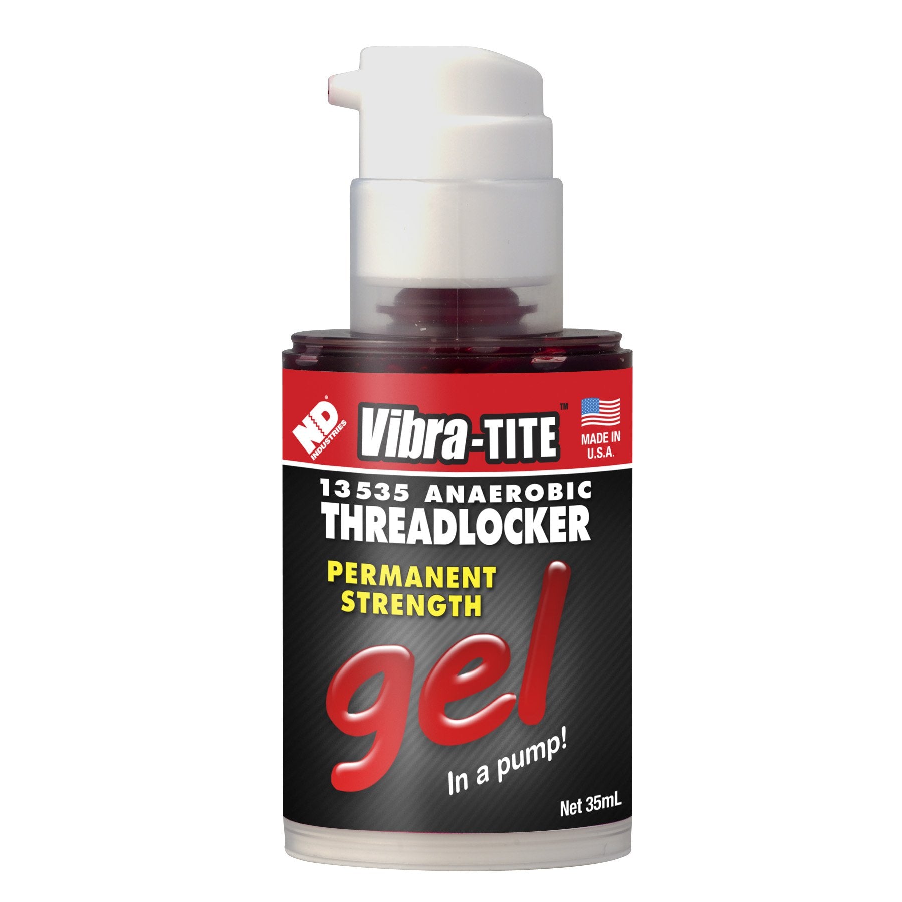 Vibra-Tite - 13535 135 Permanent Strength Gel Anaerobic Threadlocker, 35 Ml Pump, Red