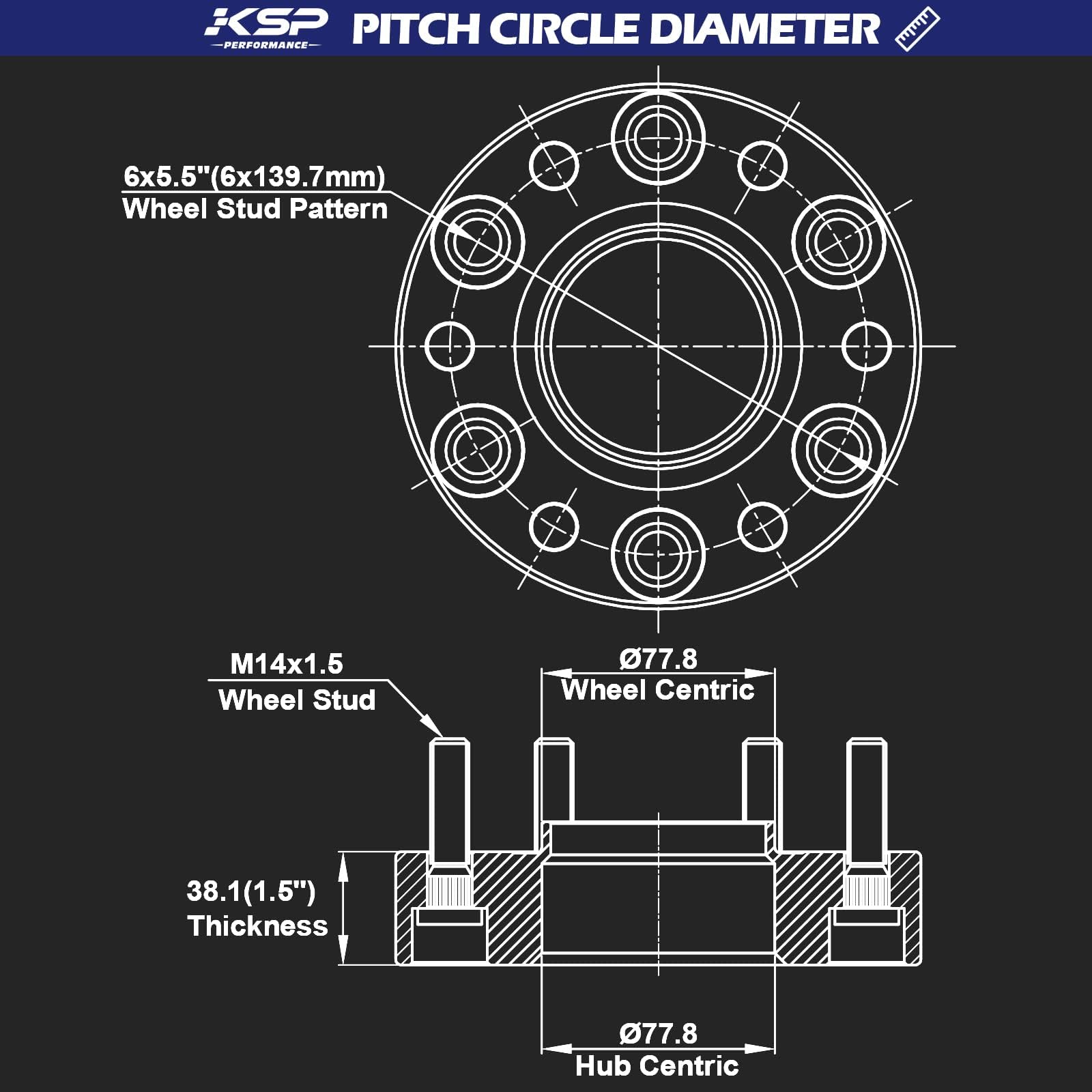 Ksp 6X5.5 Wheel Spacers For Ram 1500 2019-2024,1.5(38Mm) Real Forged Hub Centric Tire Spacer With 77.8Mm Hub Bore M14X1.5 Studs/Bolts Fit For 6X139.7Mm Dodge Ram 1500,Package Of 4Pcs Black