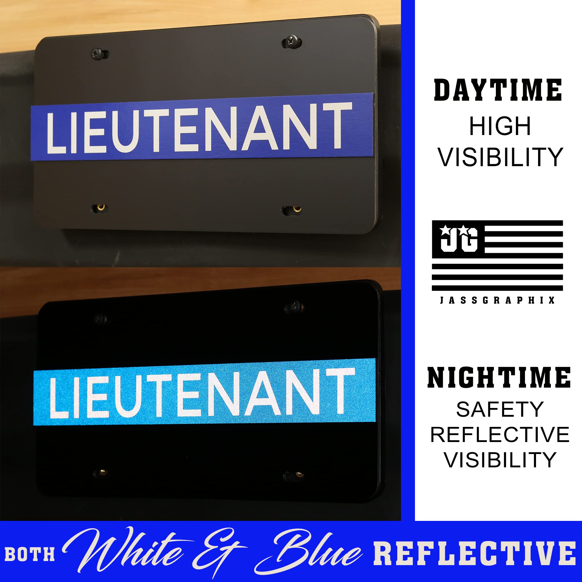 2-D Heavy Duty Reflective Thin Blue Line License Plate Lieutenant Made In Usa