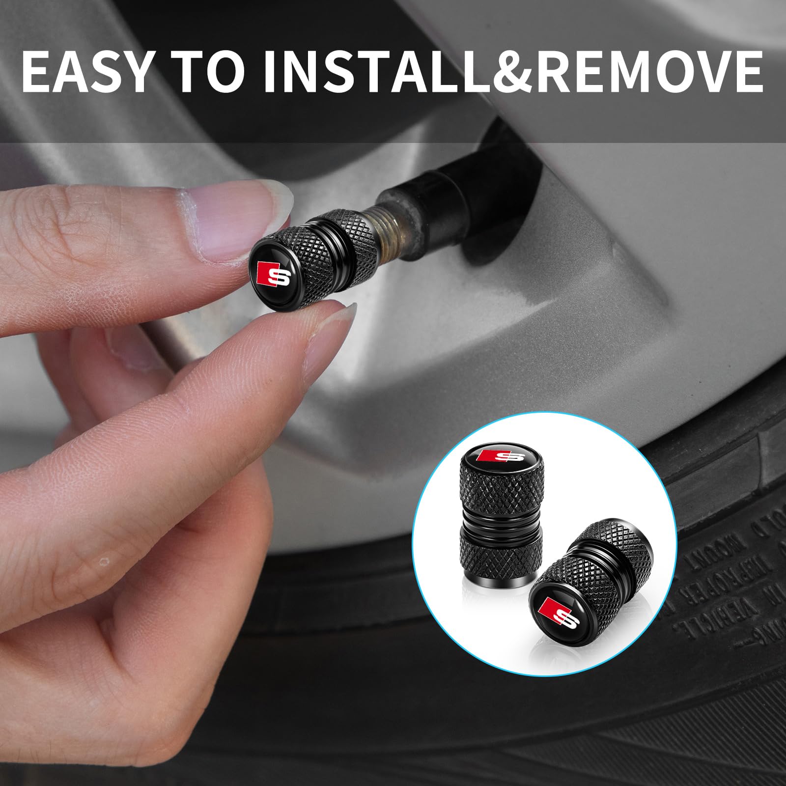 Xigraluck Tire Valve Stem Cover,Auto Valve Stem Caps For Audi S Line S3 S4 S5 S6 S7 S8 Sq2 Sq5 Sq7 Sq8 Air Caps Accessories 4 Pi