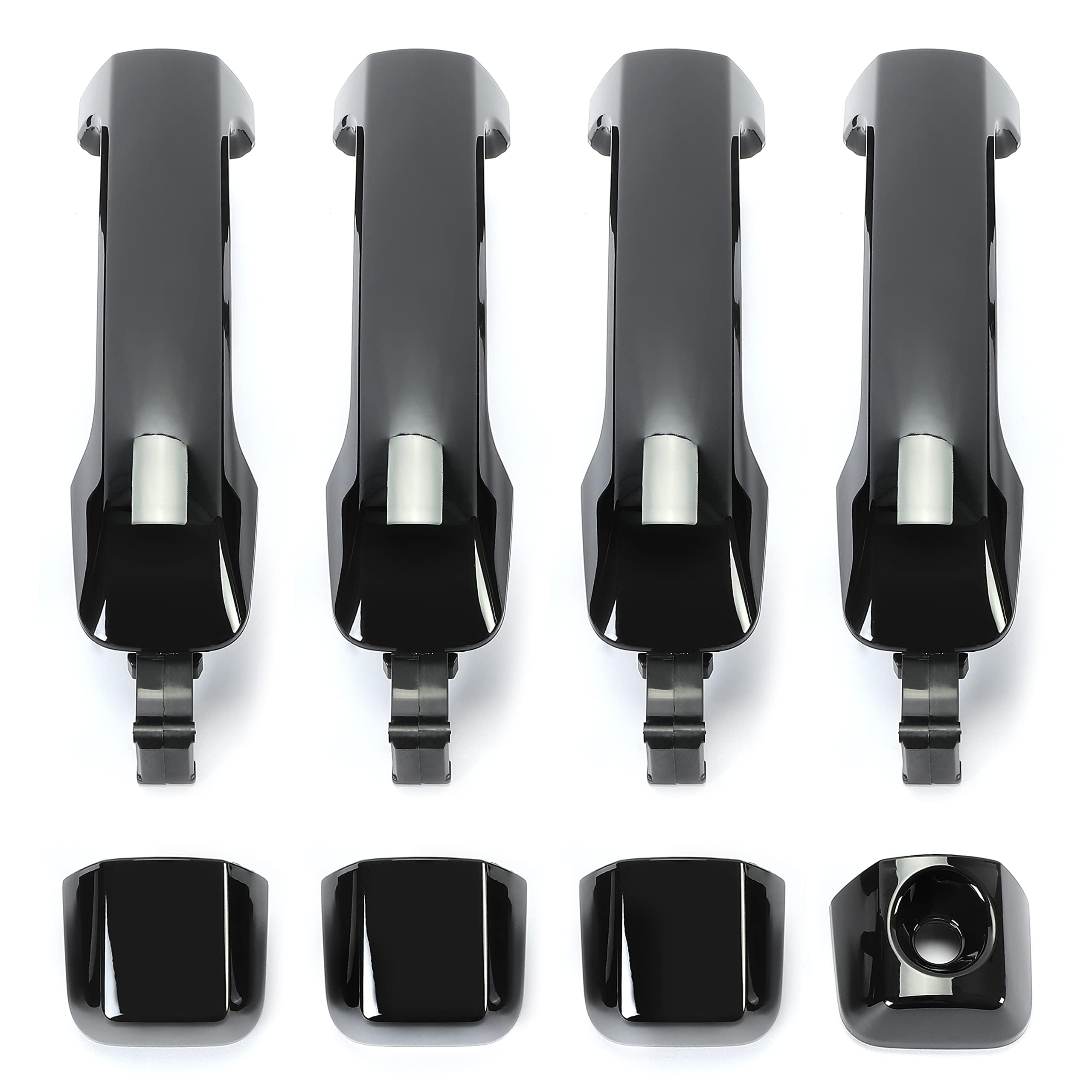 HECASA Door Handles Kit Compatible with 2007-2022 Toyota Tundra Crewmax Sequoia Glossy Black 4Pcs Full Set Replacement for 81295