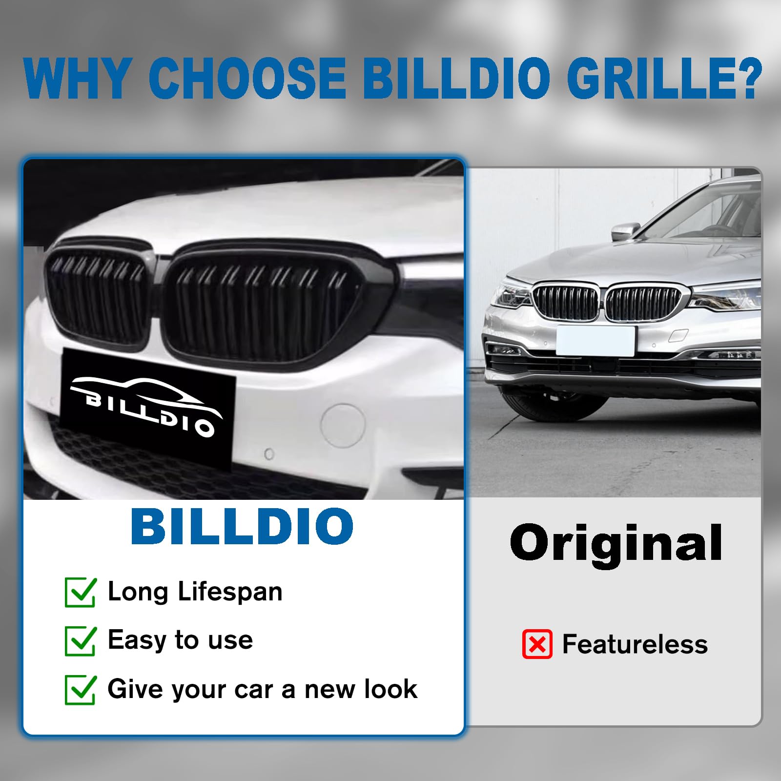 Billdio G30 Grille - Front Kidney Grille Double Slats Glossy Black Compatible With 2017 2018 2019 2020 Bmw 5 Series 530E 530E Xd