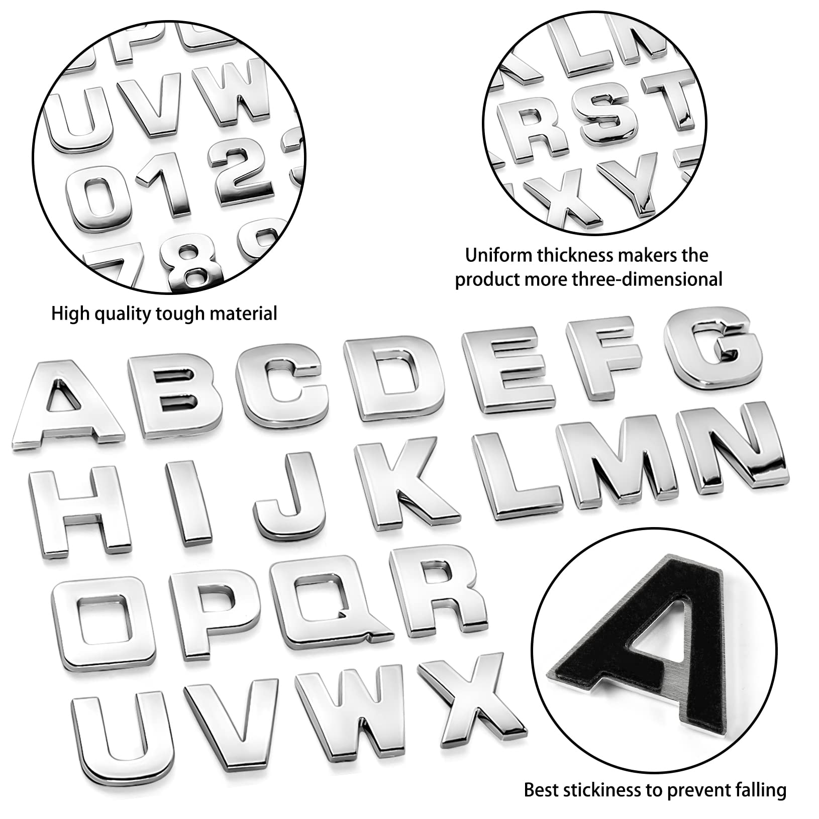 Lamoutor 43Pcs Chrome Car Emblem Letters Sticker Set - Plastic, A-silver, DIY Badge Decals, Model: Lamoutor-emblem letters