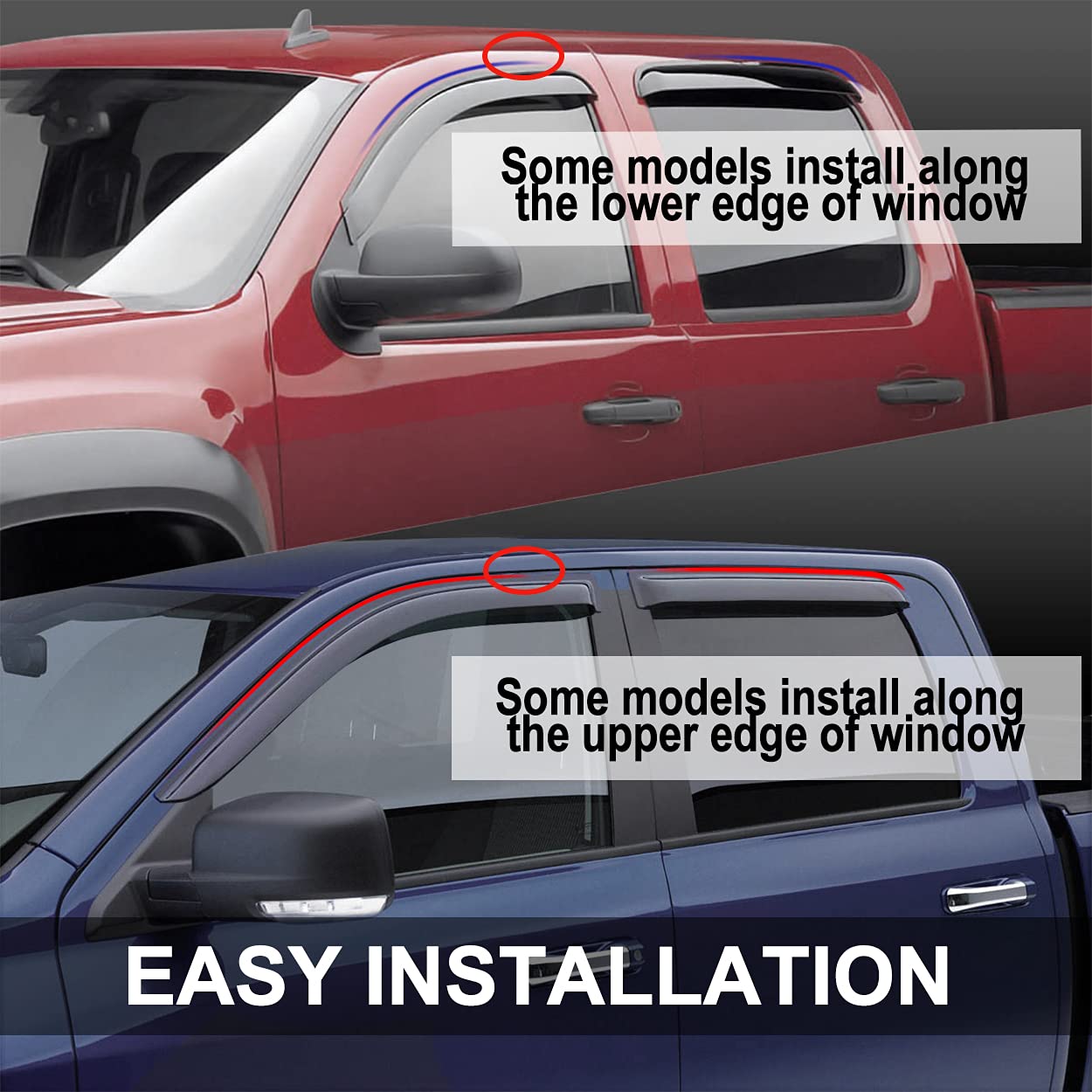 Puermto Side Window Wind Deflector,4Pcs Out-Channel Tape On Dark Smoke Nice Rain Guards Set, Window Visor Fit For 2005-2015 Niss