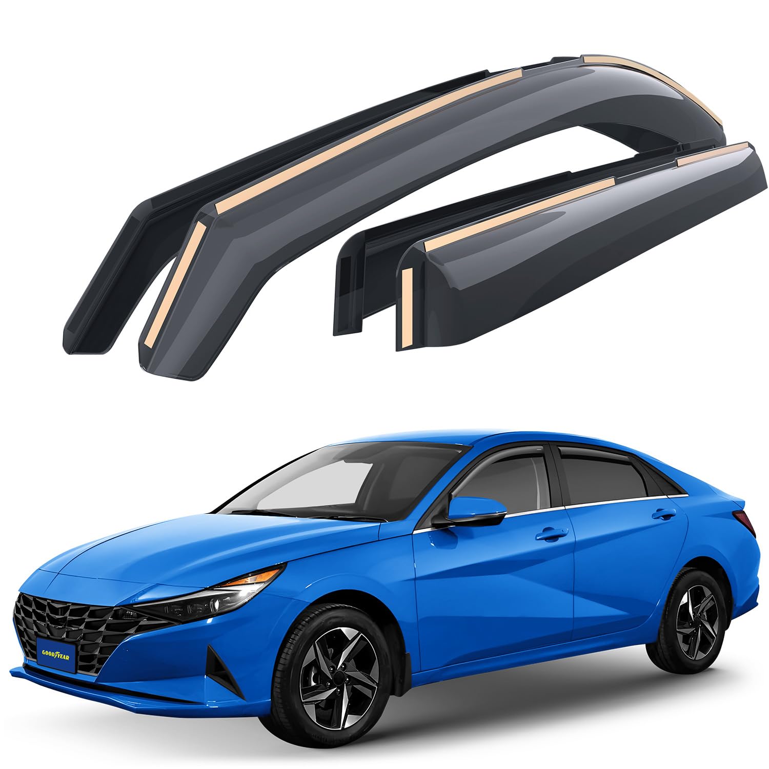 Goodyear Shatterproof In-Channel Window Deflectors For Hyundai Elantra 2021-2025, Rain Guards, Window Visors For Cars, Vent Defl