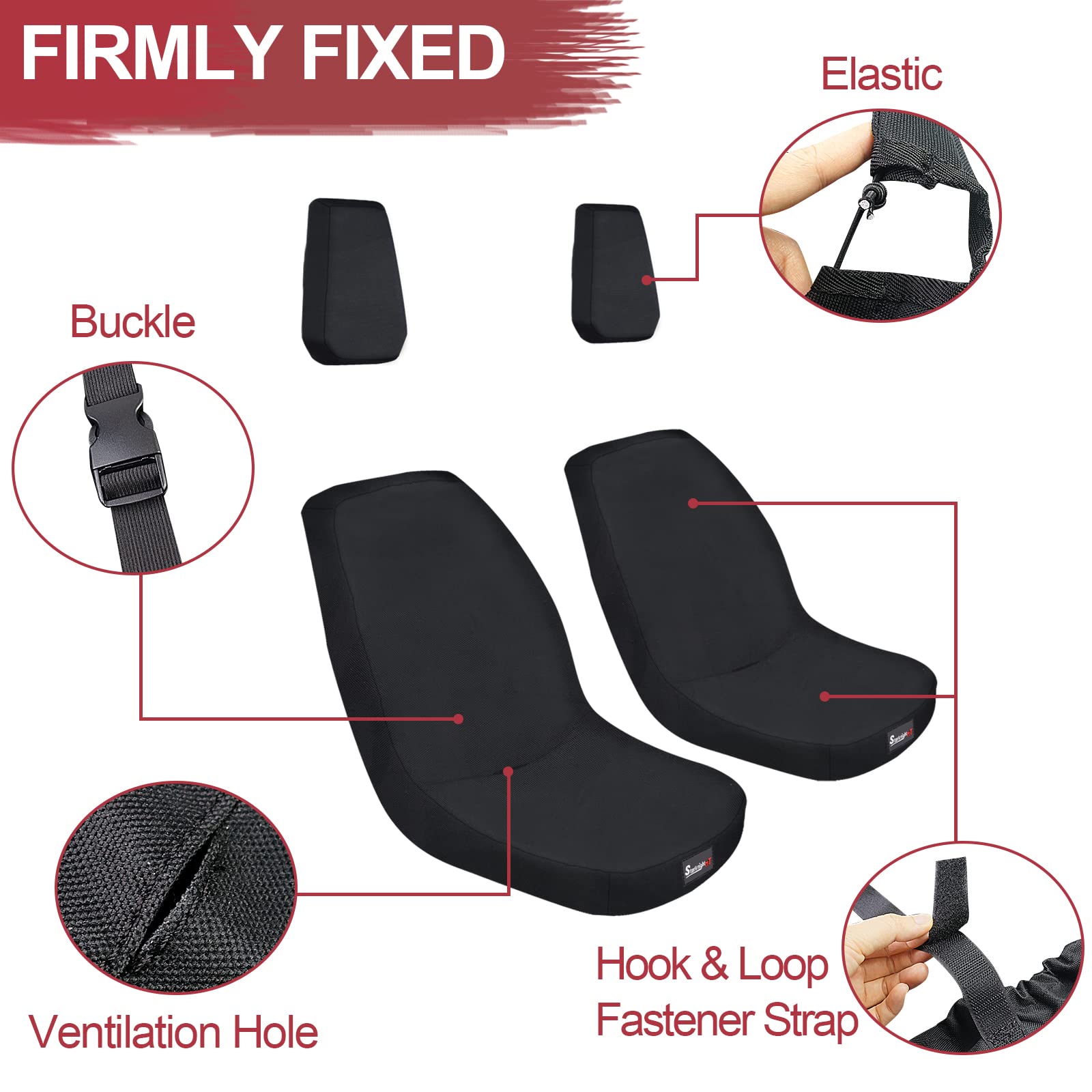 StarknightMT UTV Rhino Seat Covers, Water-Resistant 1680D Fabric, Black, Compatible with Rhino 700/660/450 (2004-2021)