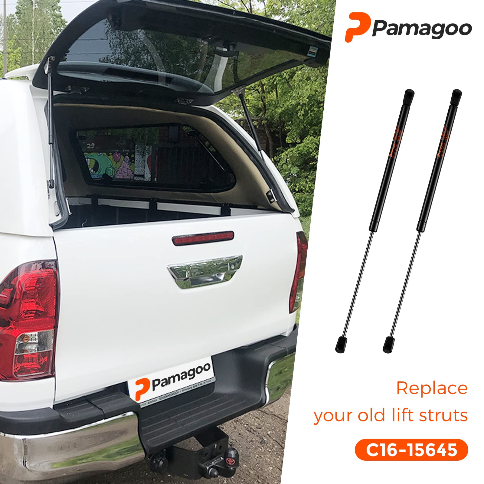 Pamagoo C16-15645 C1615645 17 Inch Gas Strut 20 Lb 89 N Per Prop, Gas Spring Shock Lift For A.R.E Leer Snugtop Camper Shell Wind