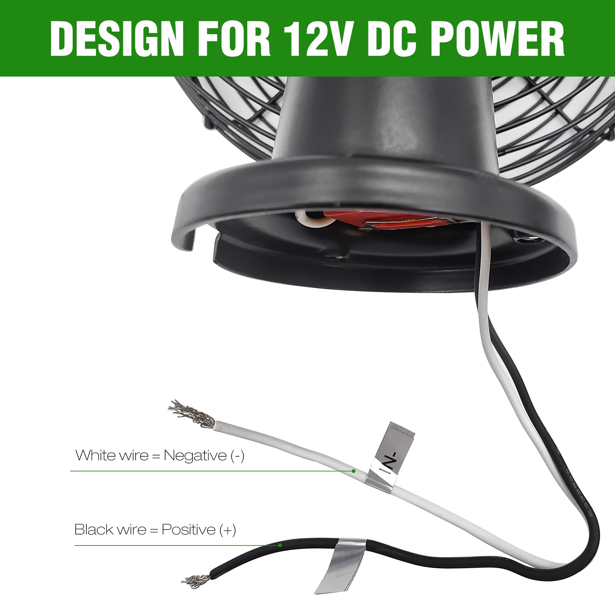 Homdec 12V RV Cooling Fan - 8.75-Inch Heavy Duty Black Metal Fan with 2-Speed Switch for Auto, Truck, RV, Car, Boat, and Buses