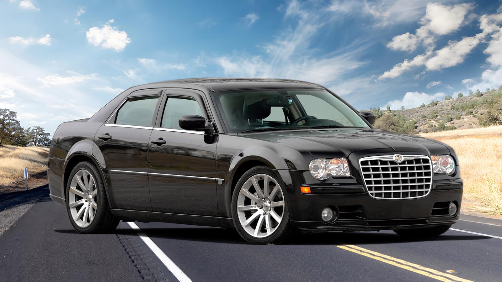 IKON MOTORSPORTS, Tape on External Window Visors Compatible with 2005-2010 Chrysler 300, 2005-2008 Dodge Magnum, Slim Style Acry