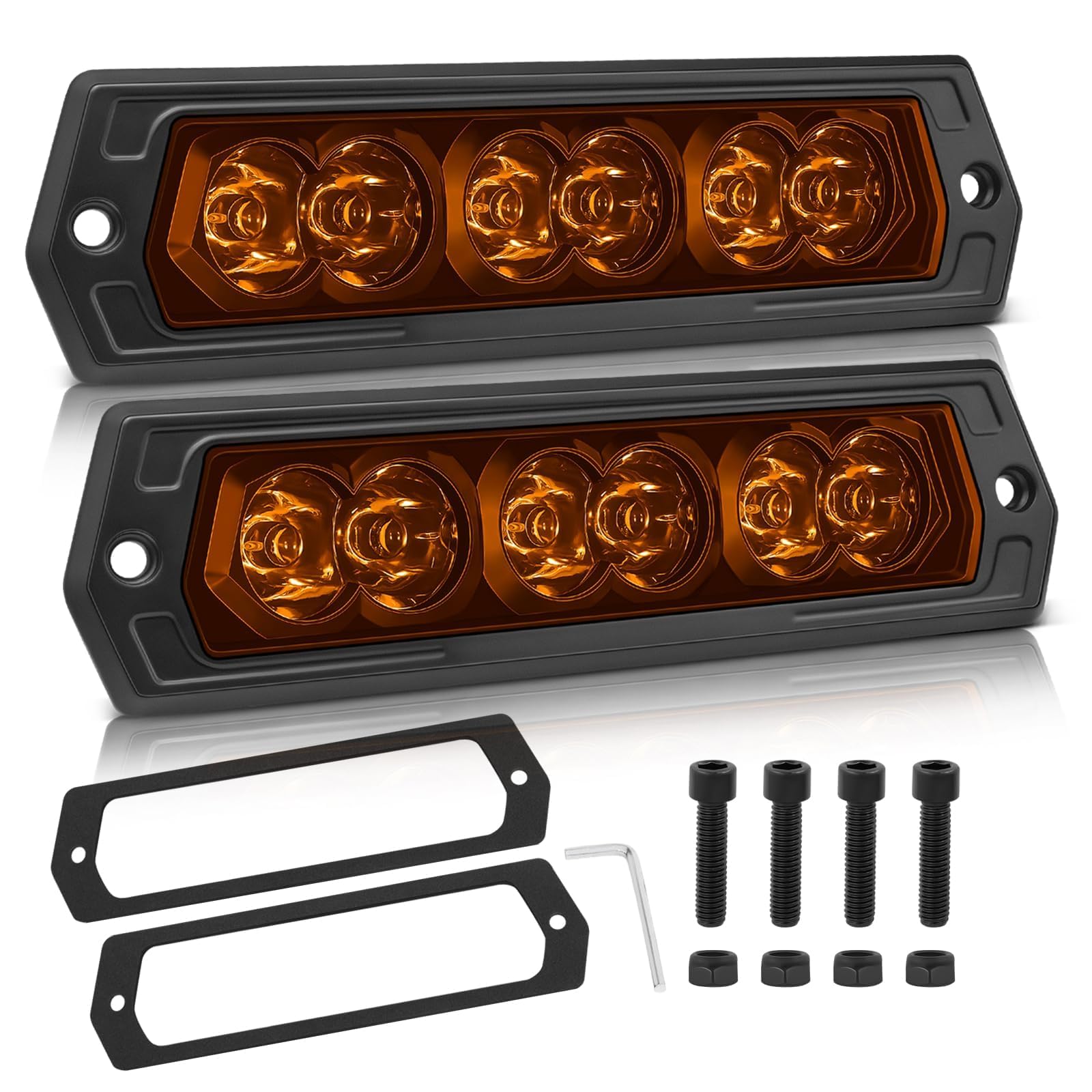 Flush Mount CREE LED Light Pods Amber, 2PCS 60W 7Inch LED Pod Lights Spot Beam Offroad Driving Light Amber Fog Light Flush Mount