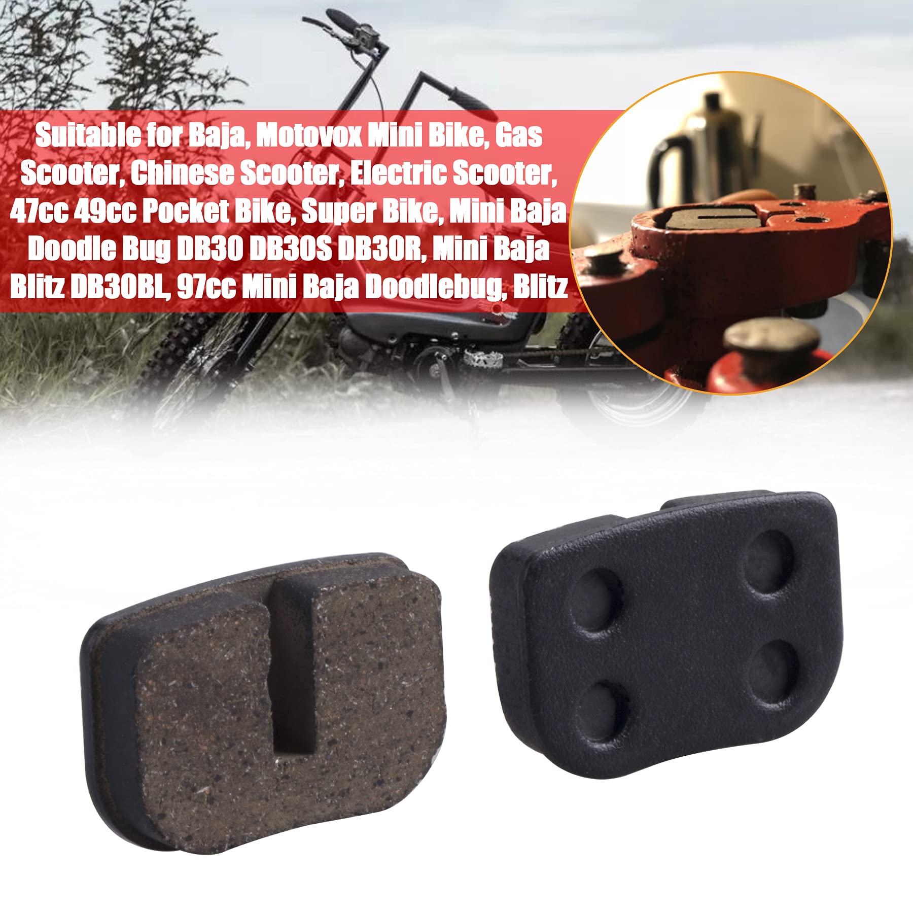 MWMNU REAR BRAKE PADS, Brake Pads Compatible with Motovox MBX10 MBX11 MBX-10 79cc Moto MM-BB80 Baja Racer Dirt Bug Motorsports D
