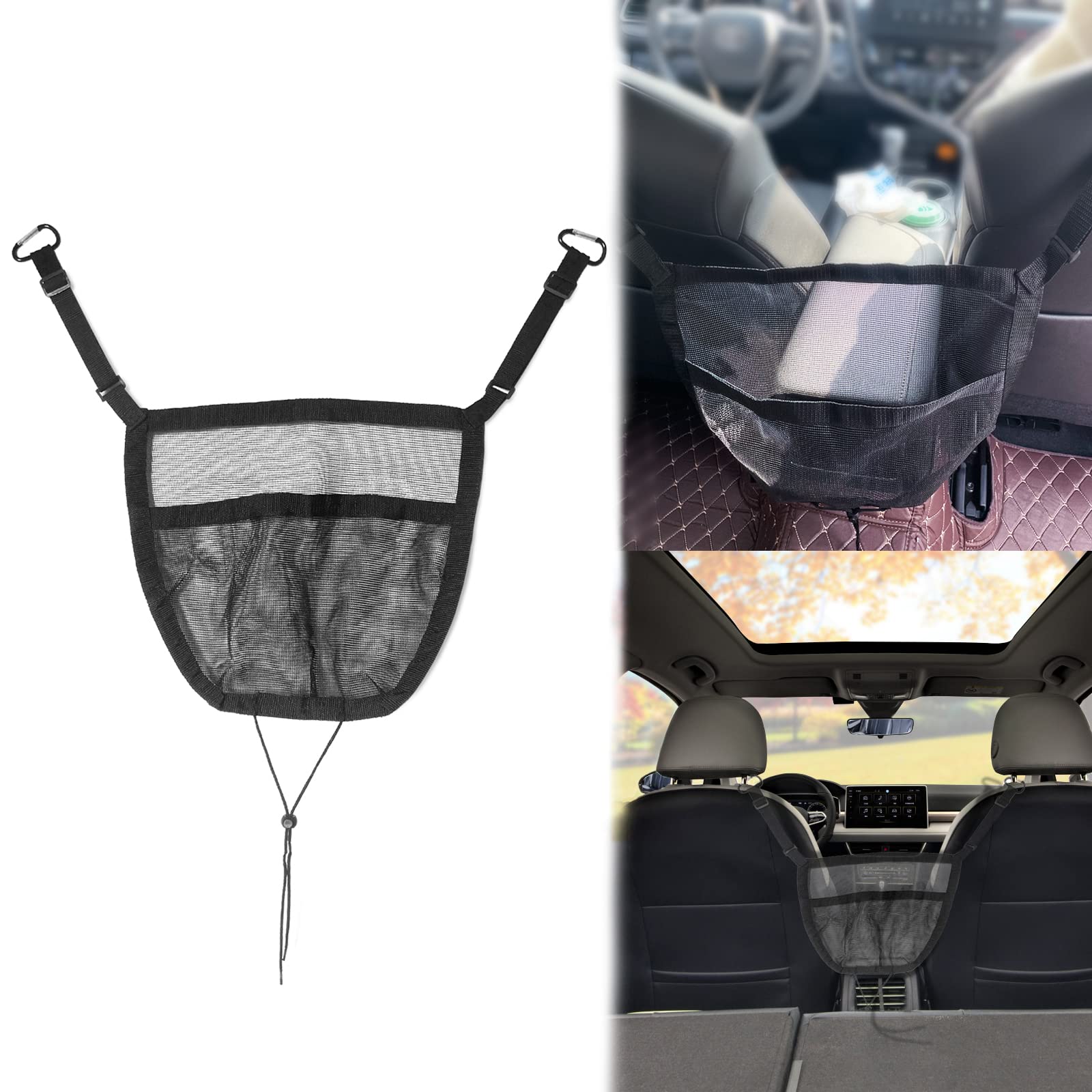 Car Storage Organizer Between Front Seats, Seat Back Net Bag, Net Pocket Handbag Holder, Barrier of Backseat Pet Kids, Driver St