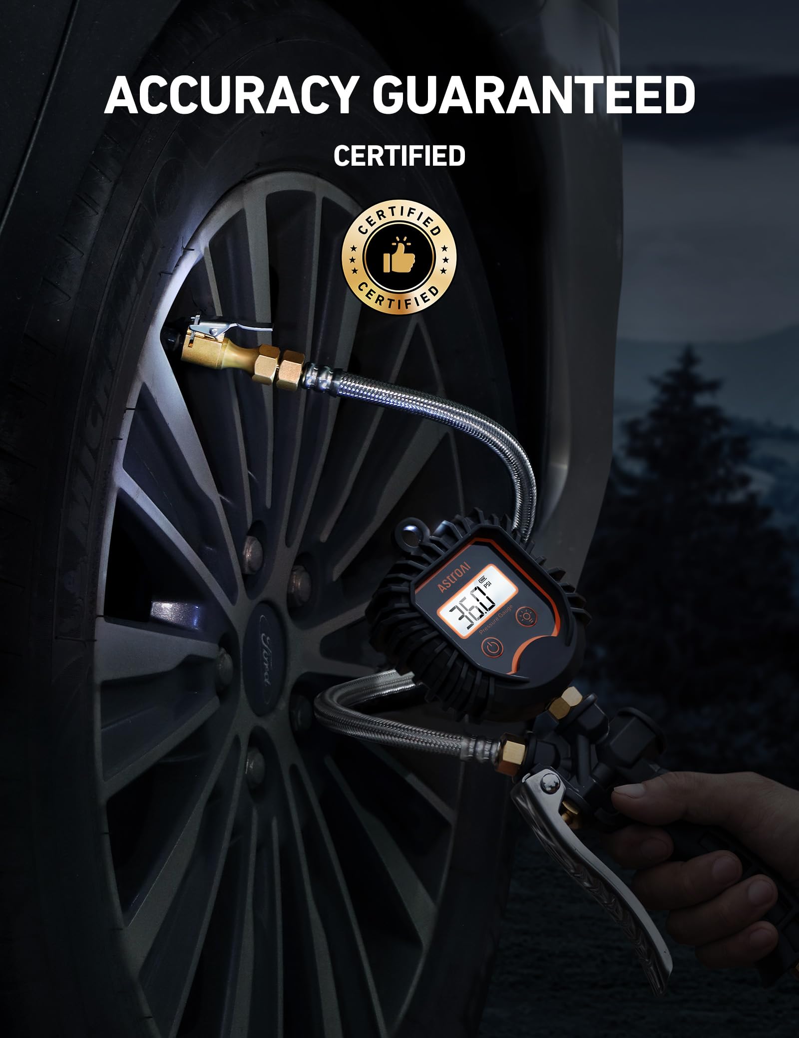 AstroAI Digital Tire Pressure Gauge, 250PSI Heavy Duty Inflator, Black, Large, ABS Material for Truck/RV/SUV