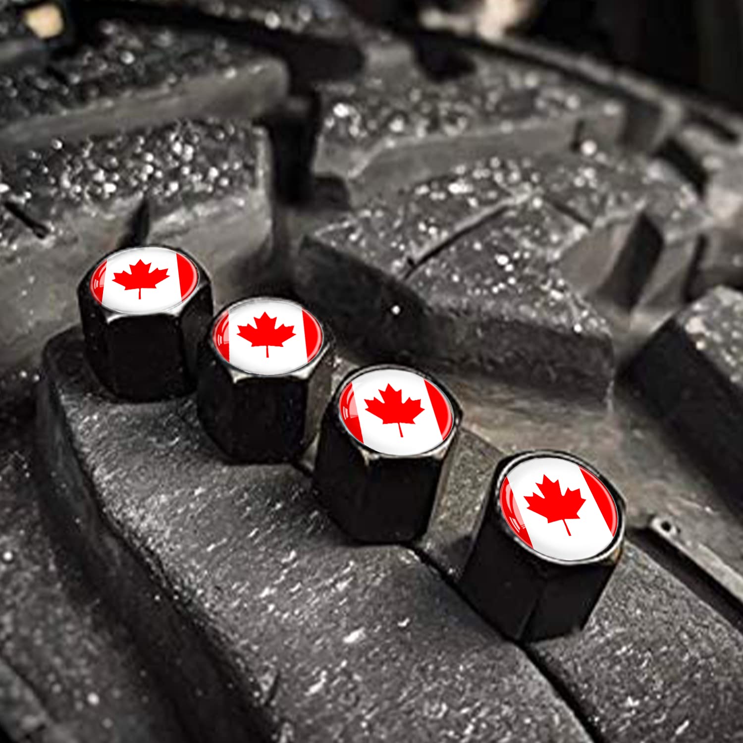 Metal Car Wheel Tire Valve Stem Caps 4 Pack Canadian Flag Aluminum Car Tire Air Valve Caps For Cars, Trucks, Bikes, Motorcycles,