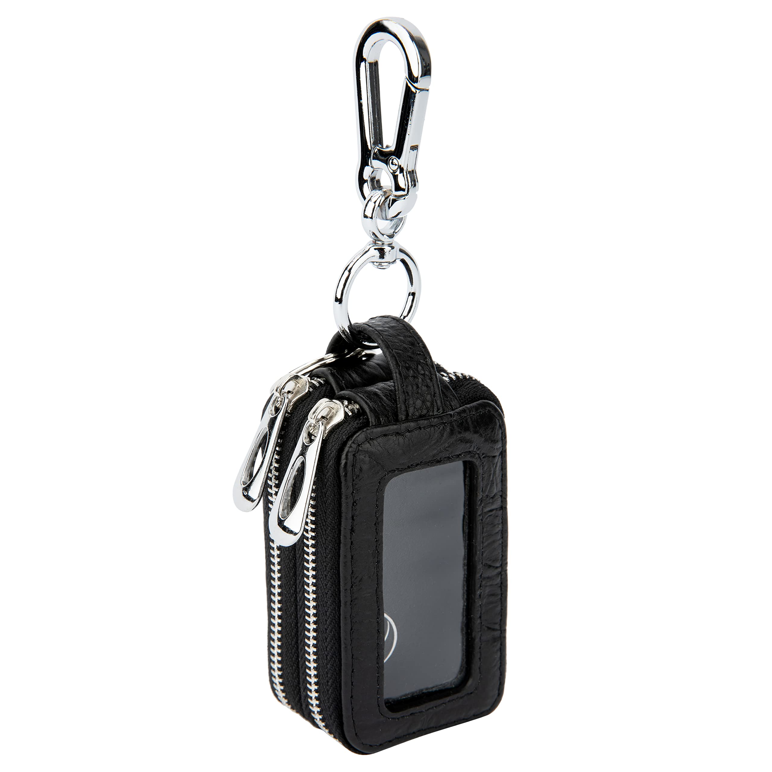 Aiqudou Double Deck Car Key Fob Bag -Leather Car Key Holder Universal Touch Screen Zipper Key Pouch Car Keychain Leather Key Hol