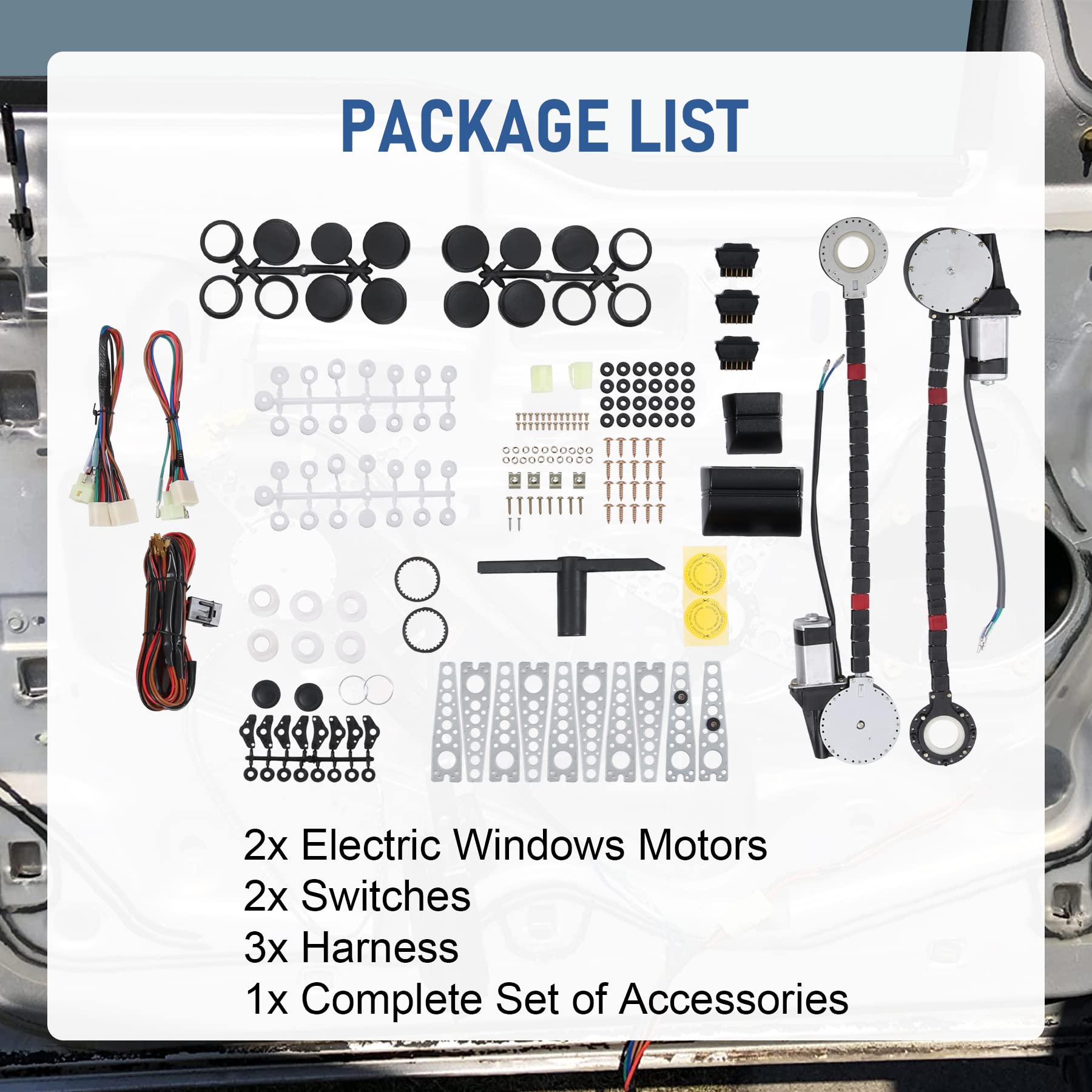 JDMSPEED Electric Power Window Lift Regulator Kit with Switches & Wiring for 2 Door Pickup/SUV/Truck/Van, Model P106-WS-PW-010A-2W