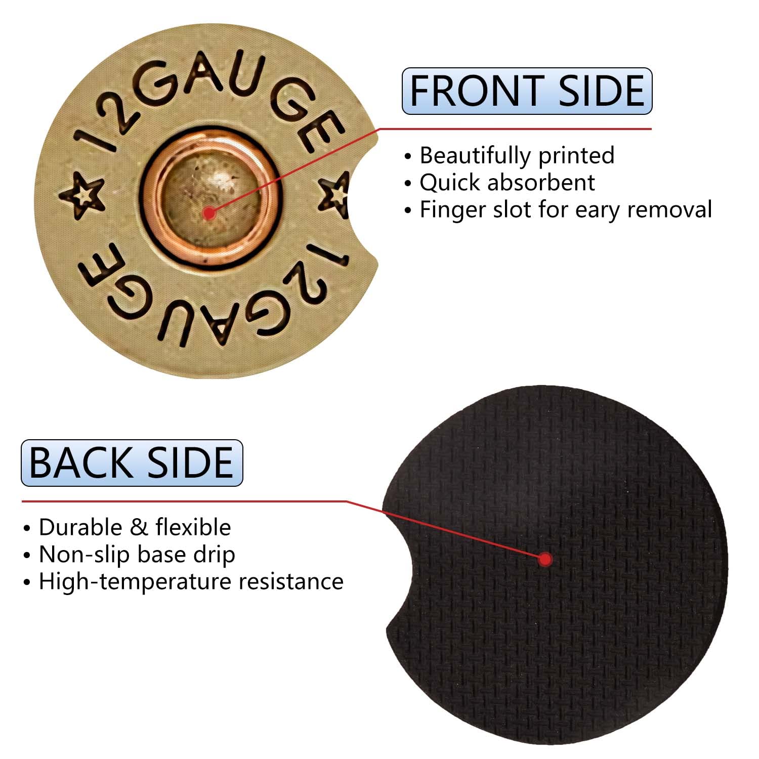 Jupswan Car Cupholder Coaster Absorbent 2 Pack Fun Funny Cool 12 Gauge Bullet Shaped Brass Rubber New Automotive Cup Holder Decal Decor Accessories Gift For Fathers Day Dz281