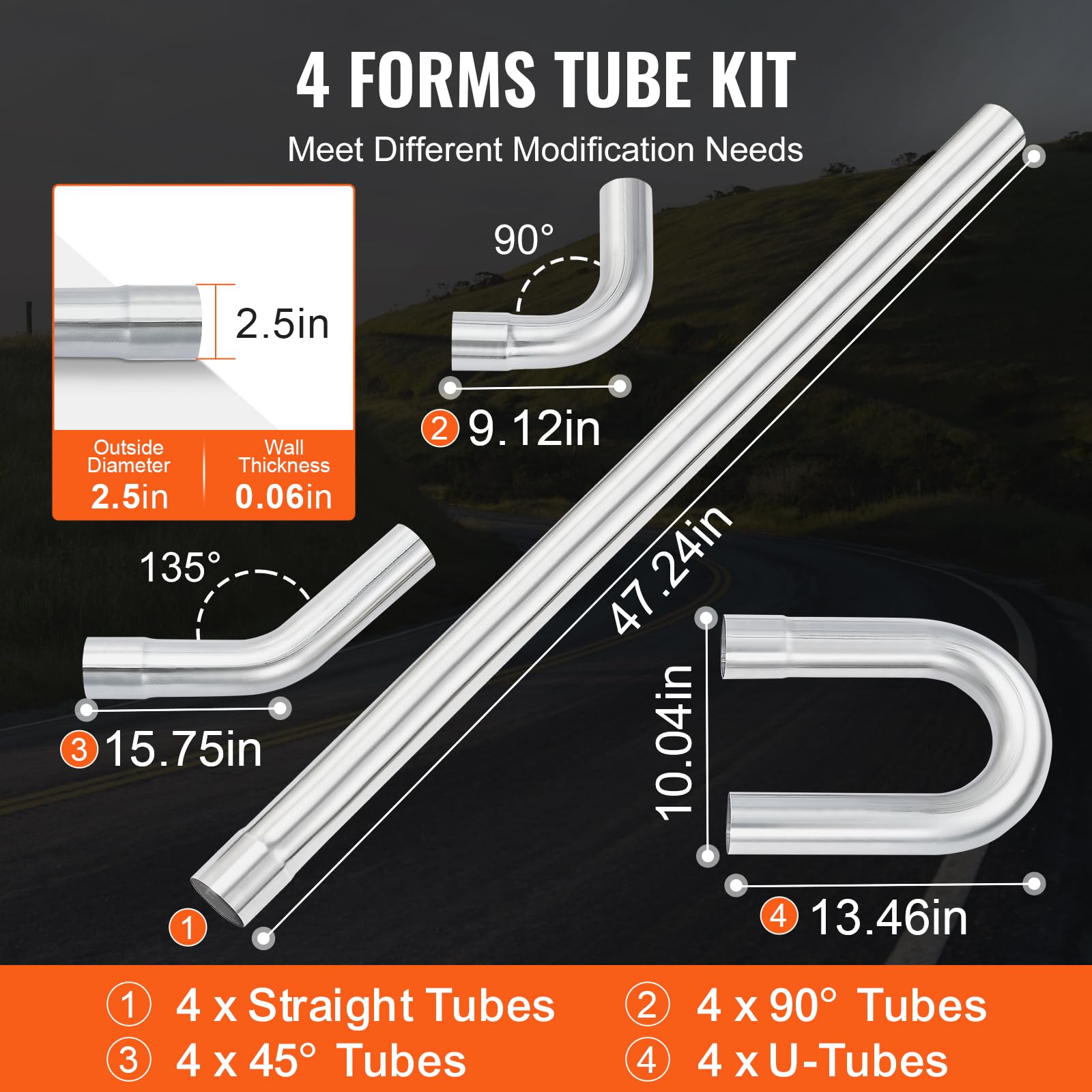 VEVOR 2.5'' Exhaust Kit, 16pcs, DIY Universal Galvanized Steel Exhaust Kit with Slip-Fit Joint & Large Exhaust Tube, Rust-Proof
