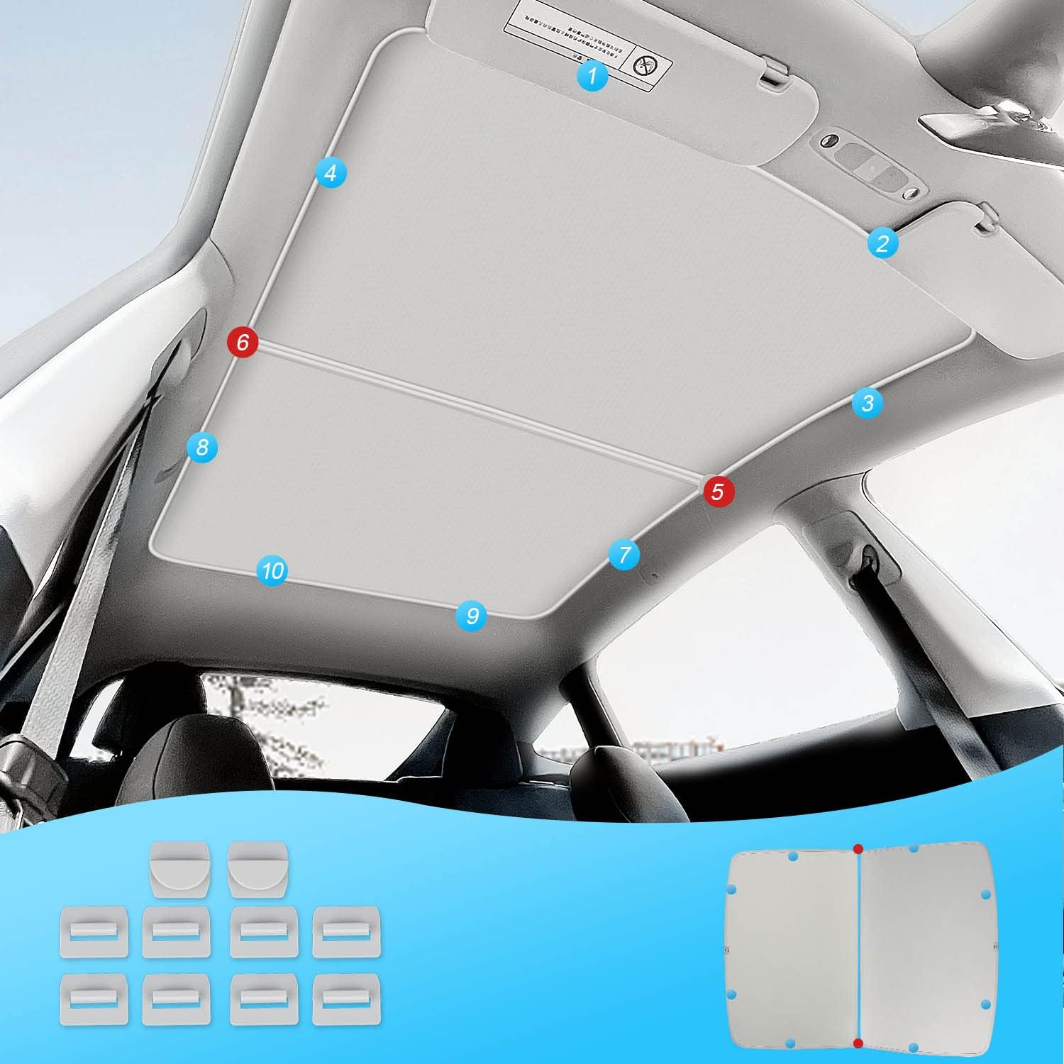 2025 Upgrade Tesla Model Y Sunshade Roof - Foldable Glass Roof Shade With Nano Ice-Crystal Coatings, Uv Protection, No Sag/Gaps,