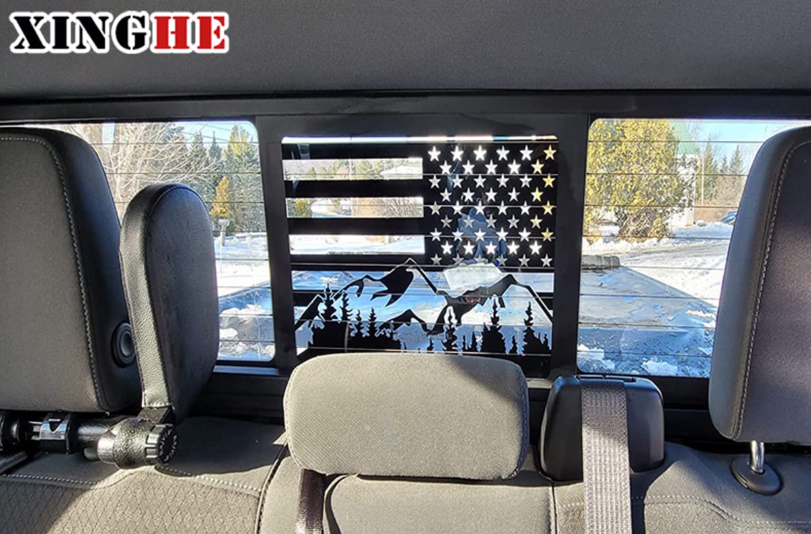 Xinghe For 2015-2023 F150, 2017-2022 F250 F350, Rear Middle Window American Flag Decals, Matte Black Usa Flag Decal For Truck Ba