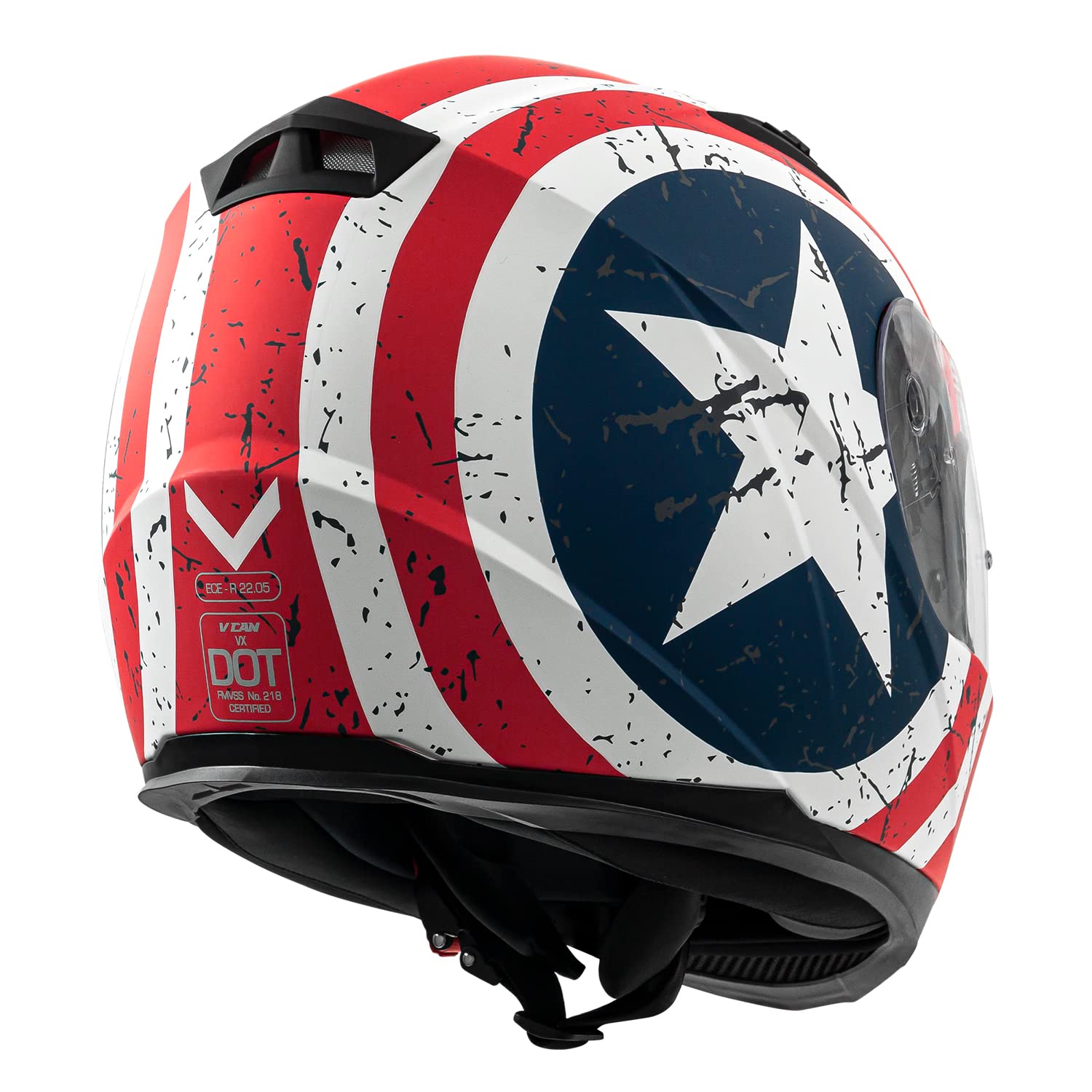 VCAN VX20RS24 Lightweight Full Face Motorcycle Helmet, Large, Rebel Star, Thermoplastic, Extra Tinted Visor, DOT & ECE Approved