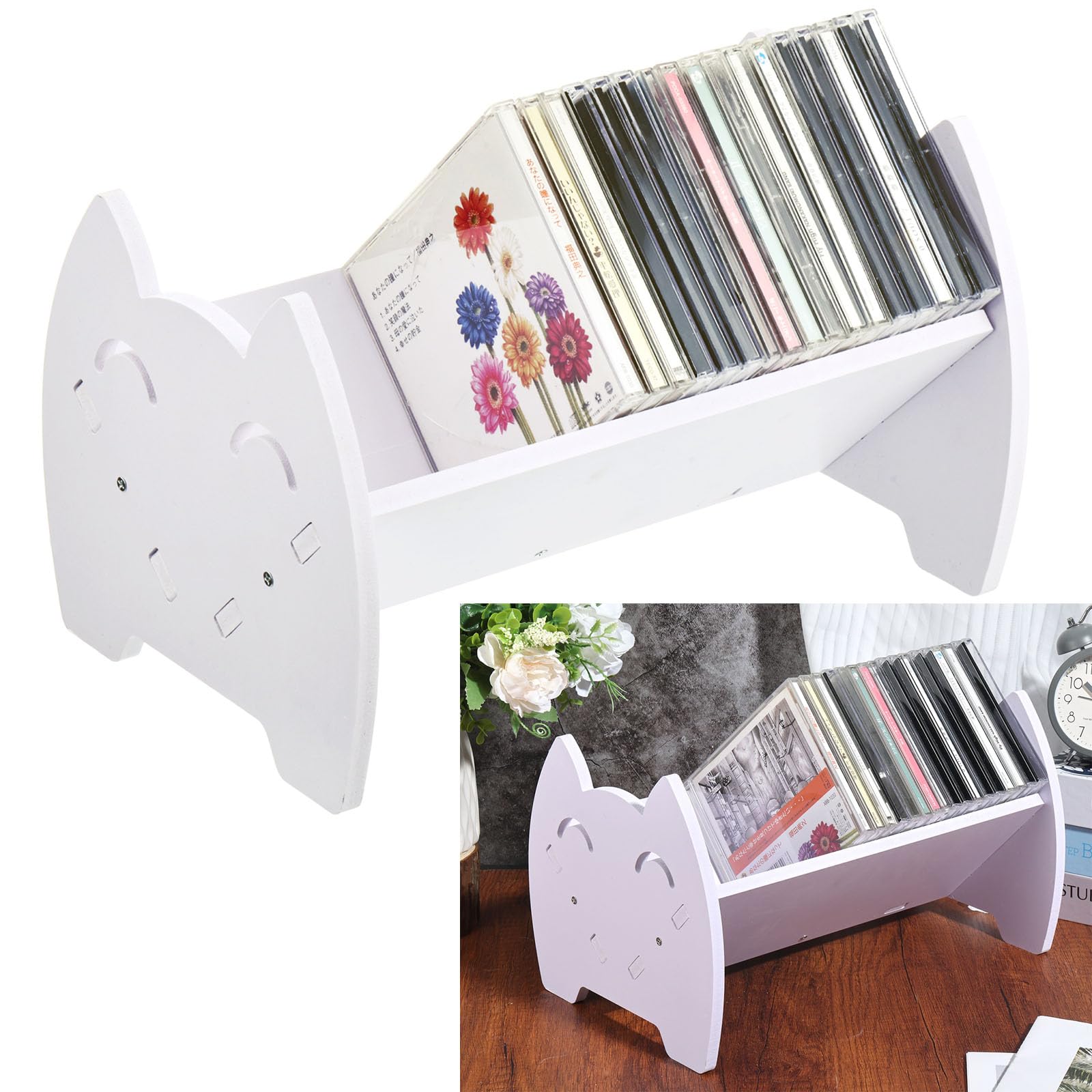Rainmae CD Holder Desk Video Game Storage Organizer, PVC DVD Storage Rack with Cute Smile Face, Game Box Display Stand for DVDs 