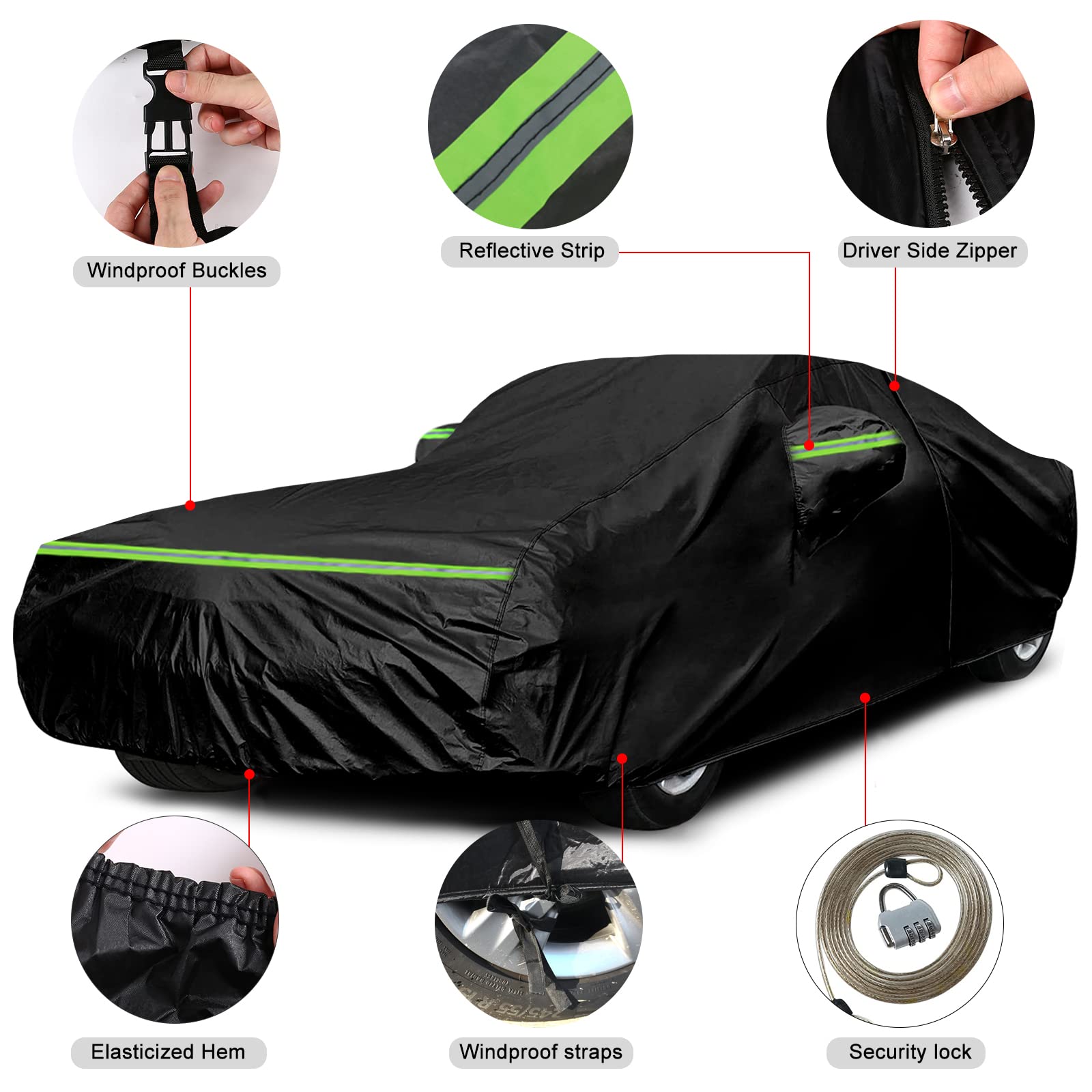 Waterproof Car Cover Replace For 1967-1973 Chevy Camaro, 6 Layers All Weather Car Cover With Zipper Door & Windproof Bands For S