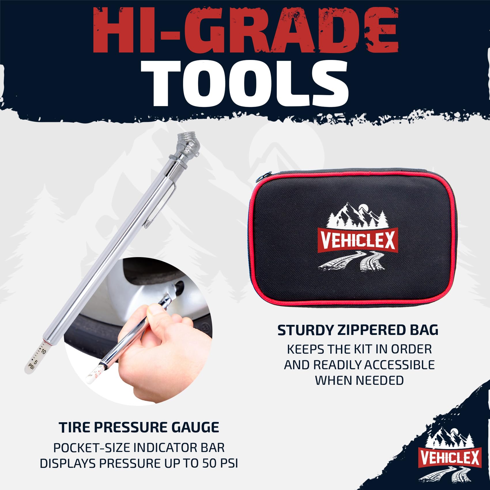Vehiclex Tire Repair Kit - Aluminum Tools for Cars, Motorcycles, ATVs - Compact Metal Emergency Kit in Zippered Bag
