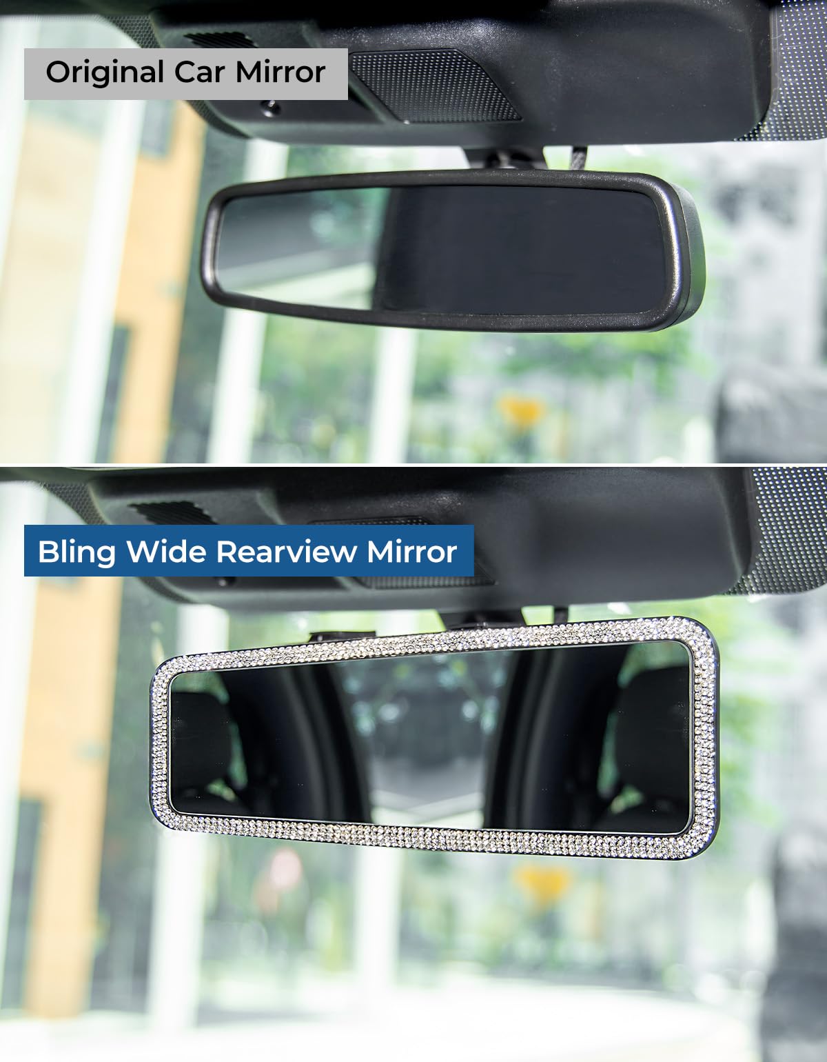 Joytutus Bling Car Rear View Mirror, Universal 11.81 Inch Panoramic Rearview Mirror Accessories With Bling Rhinestones Crystal D