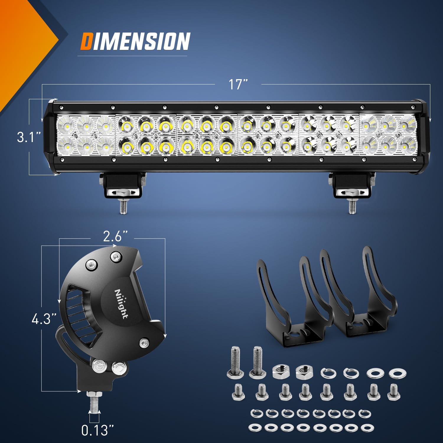 Nilight 60004C-A 17'' 108W Led Light Bar, Spot Flood Combo Beam, Ip67 Waterproof, Adjustable Mounting Bracket