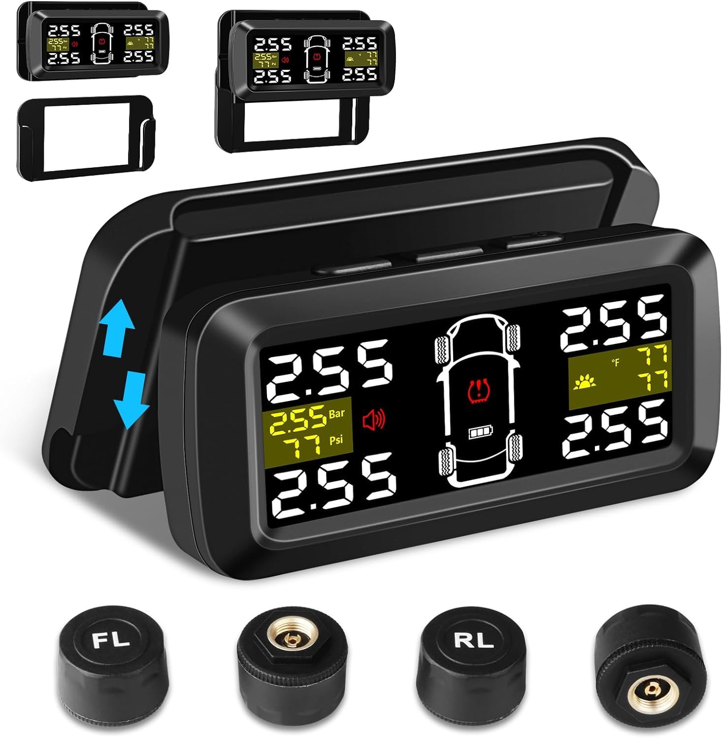 Tire Pressure Monitoring System ?2/4 Wheel Switch? Tpms Sensors Set of 4 w Detached Bracket 3.5 Large Wireless Solar Tire Pres